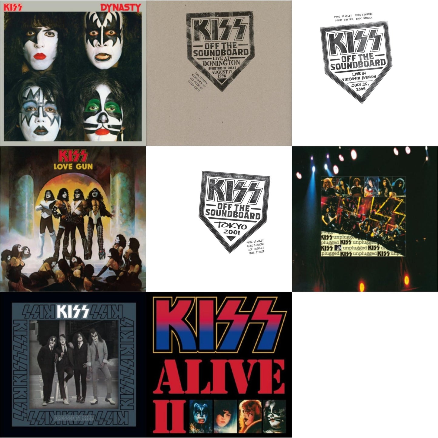 Kiss - Kiss Off The Soundboard: Tokyo 2001 (3LP) & Kiss Off The Soundboard: Live In Virginia Beach (3LP) & Kiss Off The Soundboard: Donington 1996 (Live) (3LP) & Dynasty & Dressed To Kill & Love Gun & Mtv Unplugged & Alive Ii