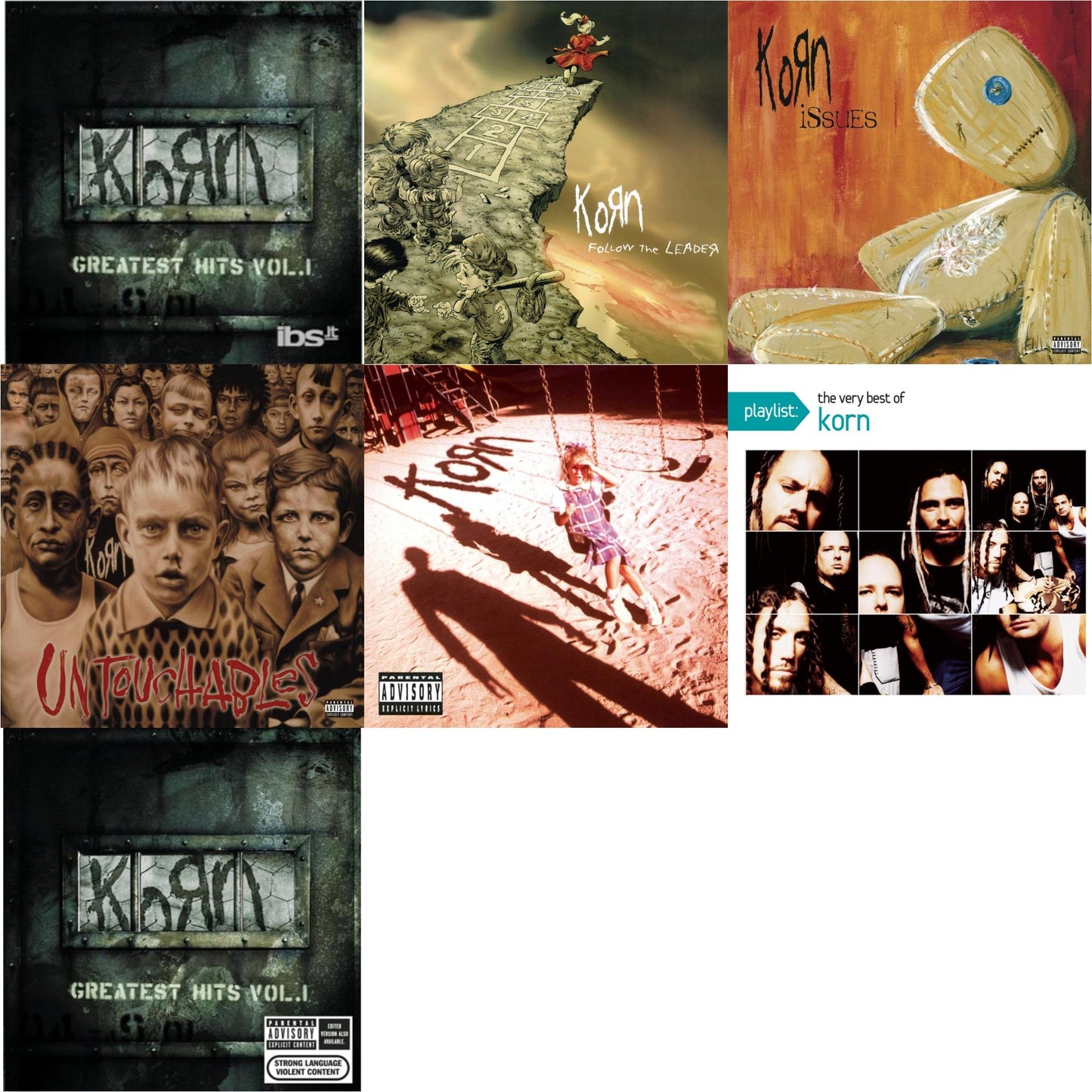 Korn - Greatest Hits Vol.1 & Greatest Hits Vol.1 & Korn (Explicit) & Issues (Explicit) & Untouchables & Playlist: Very Best Of Korn & Follow The Leader - CD Bundle