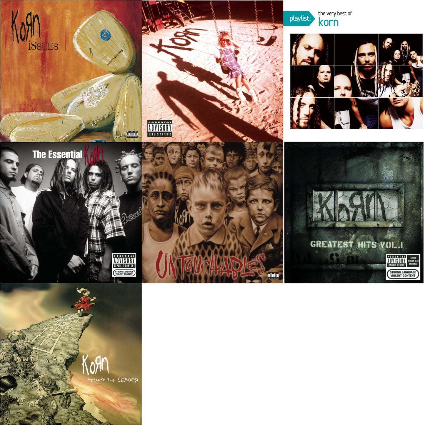 Korn - Issues (Explicit) & Korn (Explicit) & Playlist: Very Best Of Korn & Essential Korn & Untouchables & Greatest Hits Vol.1 & Follow The Leader - CD Bundle