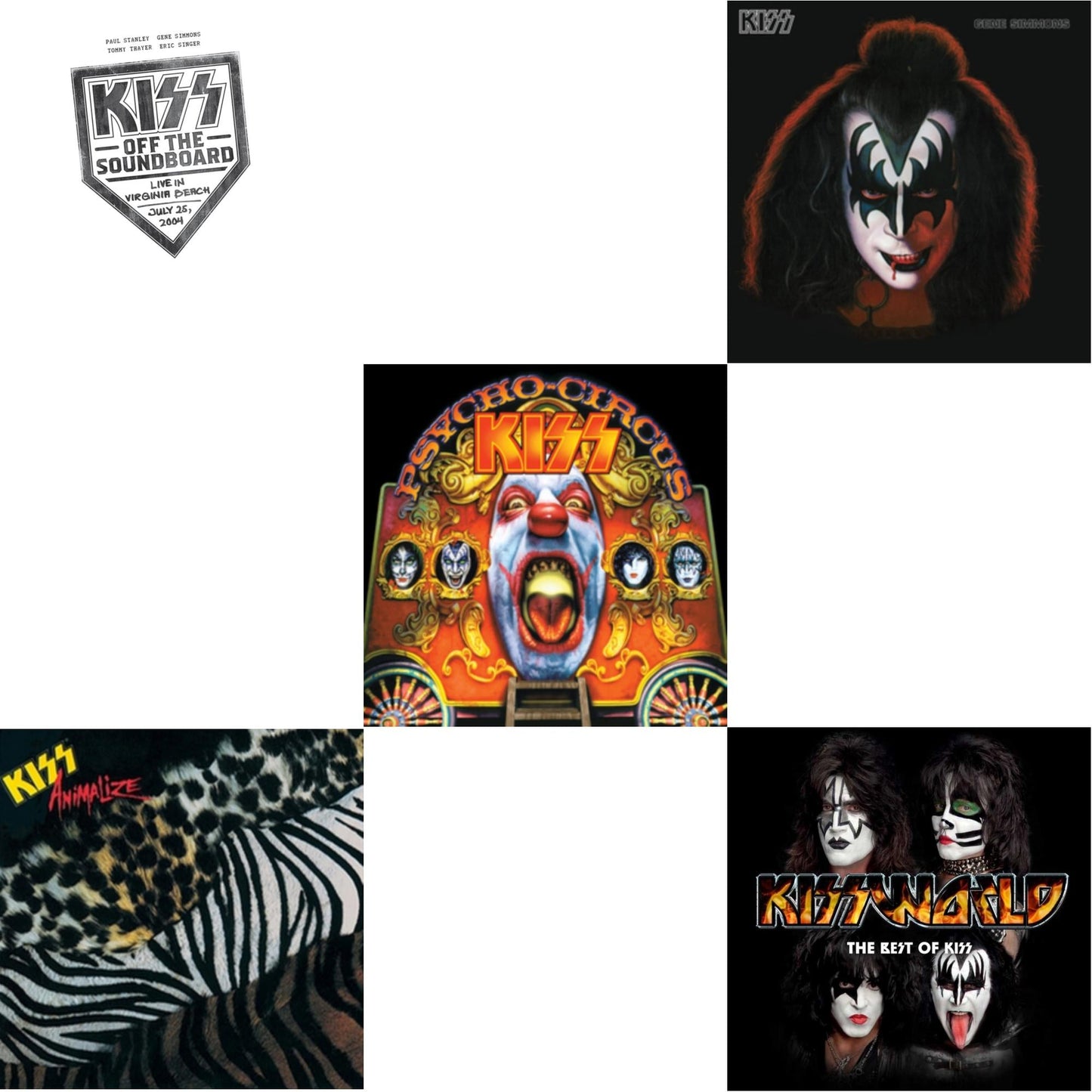Kiss - Kiss Off The Soundboard: Live In Virginia Beach (3LP) & Animalize & Psycho Circus & Gene Simmons & Kissworld - The Best Of Kiss (2 LP)