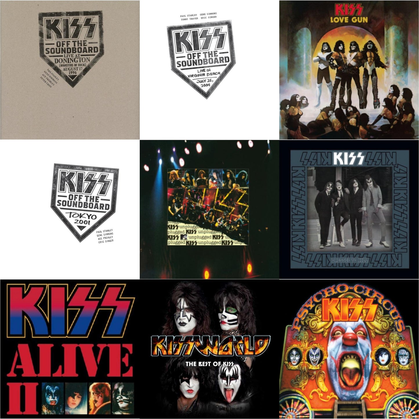 Kiss - Kiss Off The Soundboard: Tokyo 2001 (3LP) & Kiss Off The Soundboard: Live In Virginia Beach (3LP) & Kiss Off The Soundboard: Donington 1996 (Live) (3LP) & Psycho Circus & Dressed To Kill & Love Gun & Mtv Unplugged & Alive Ii & Kissworld - The
