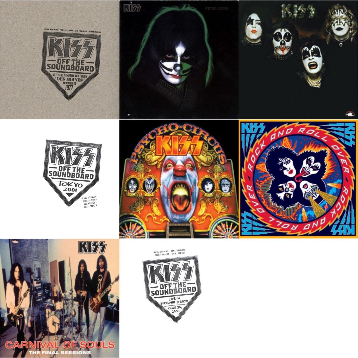 Kiss - Kiss Off The Soundboard: Tokyo 2001 (3LP) & Kiss Off The Soundboard: Live In Virginia Beach (3LP) & Kiss Off The Soundboard: Live In Des Moines (2LP) & Kiss & Psycho Circus & Carnival Of Souls & Rock & Roll Over & Peter Criss