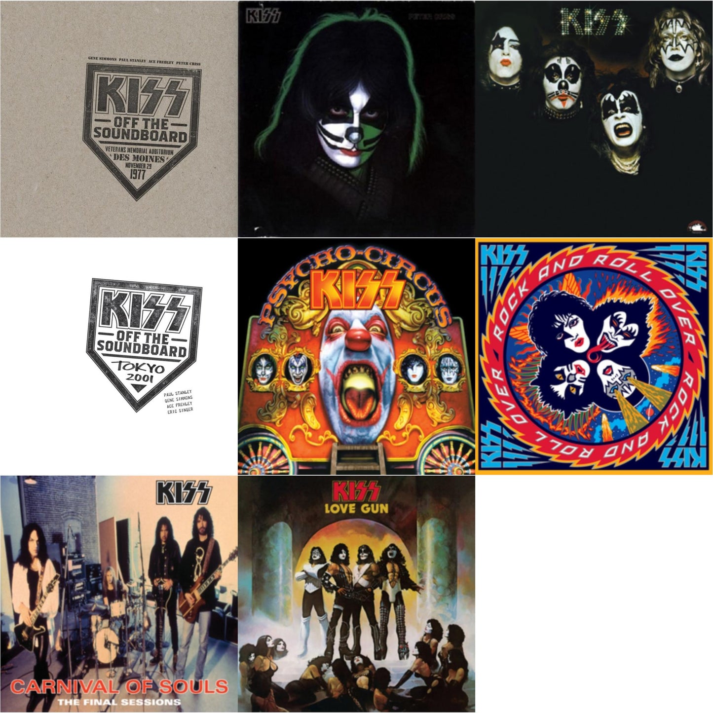Kiss - Kiss Off The Soundboard: Tokyo 2001 (3LP) & Kiss Off The Soundboard: Live In Des Moines (2LP) & Kiss & Psycho Circus & Carnival Of Souls & Love Gun & Rock & Roll Over & Peter Criss
