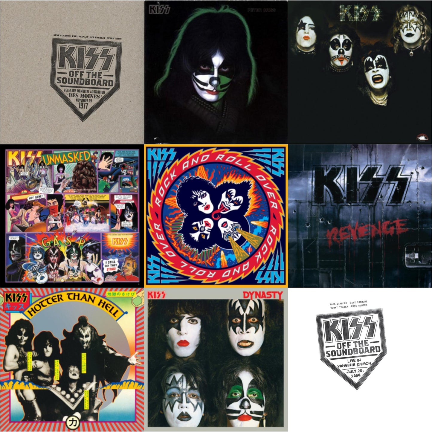 Kiss - Kiss Off The Soundboard: Live In Virginia Beach (3LP) & Kiss Off The Soundboard: Live In Des Moines (2LP) & Kiss & Revenge & Dynasty & Hotter Than Hell & Unmasked & Rock & Roll Over & Peter Criss