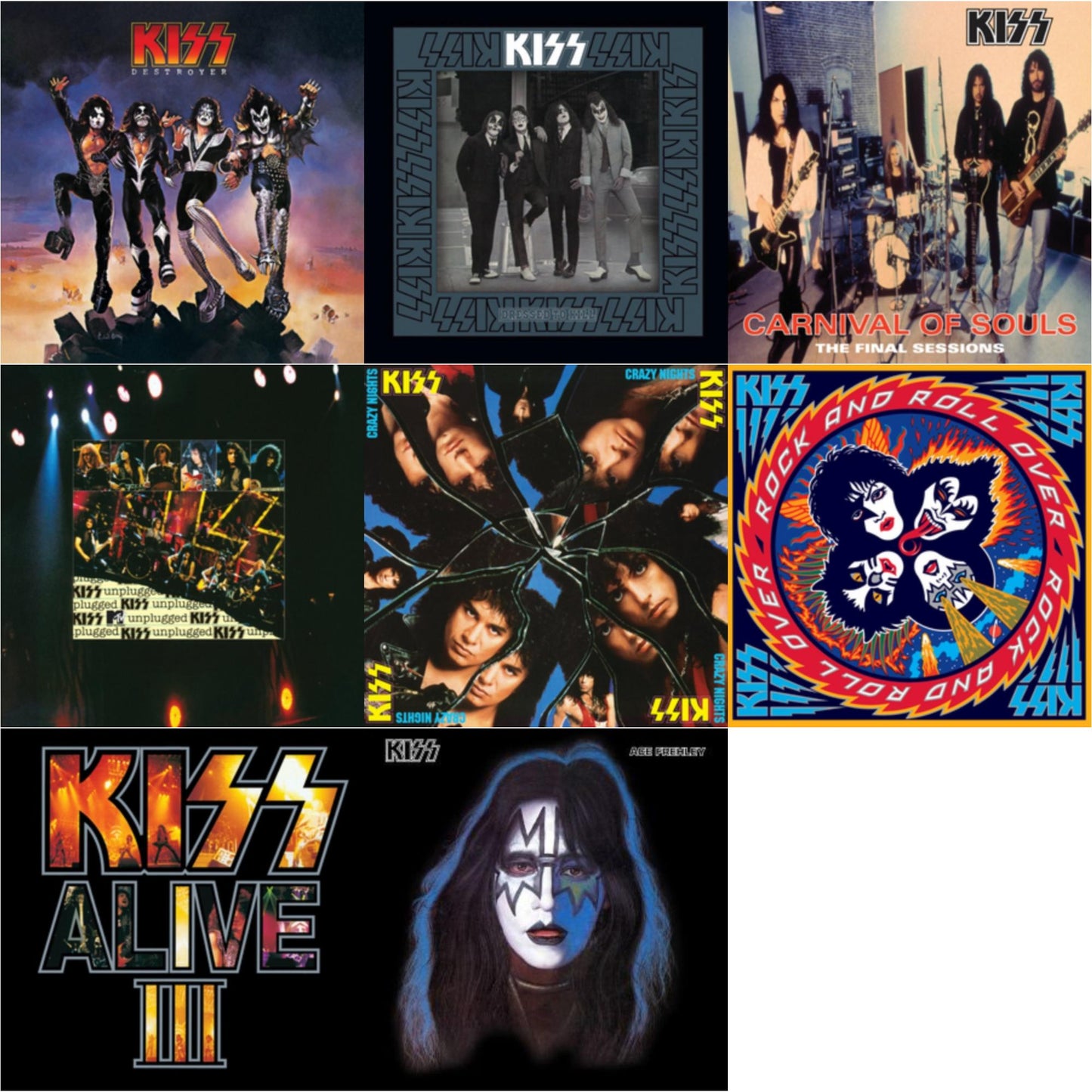 Kiss - Destroyer & Dressed To Kill & Carnival Of Souls & Mtv Unplugged & Crazy Nights & Rock & Roll Over & Alive Iii & Ace Frehley - LP Vinyl Bundle