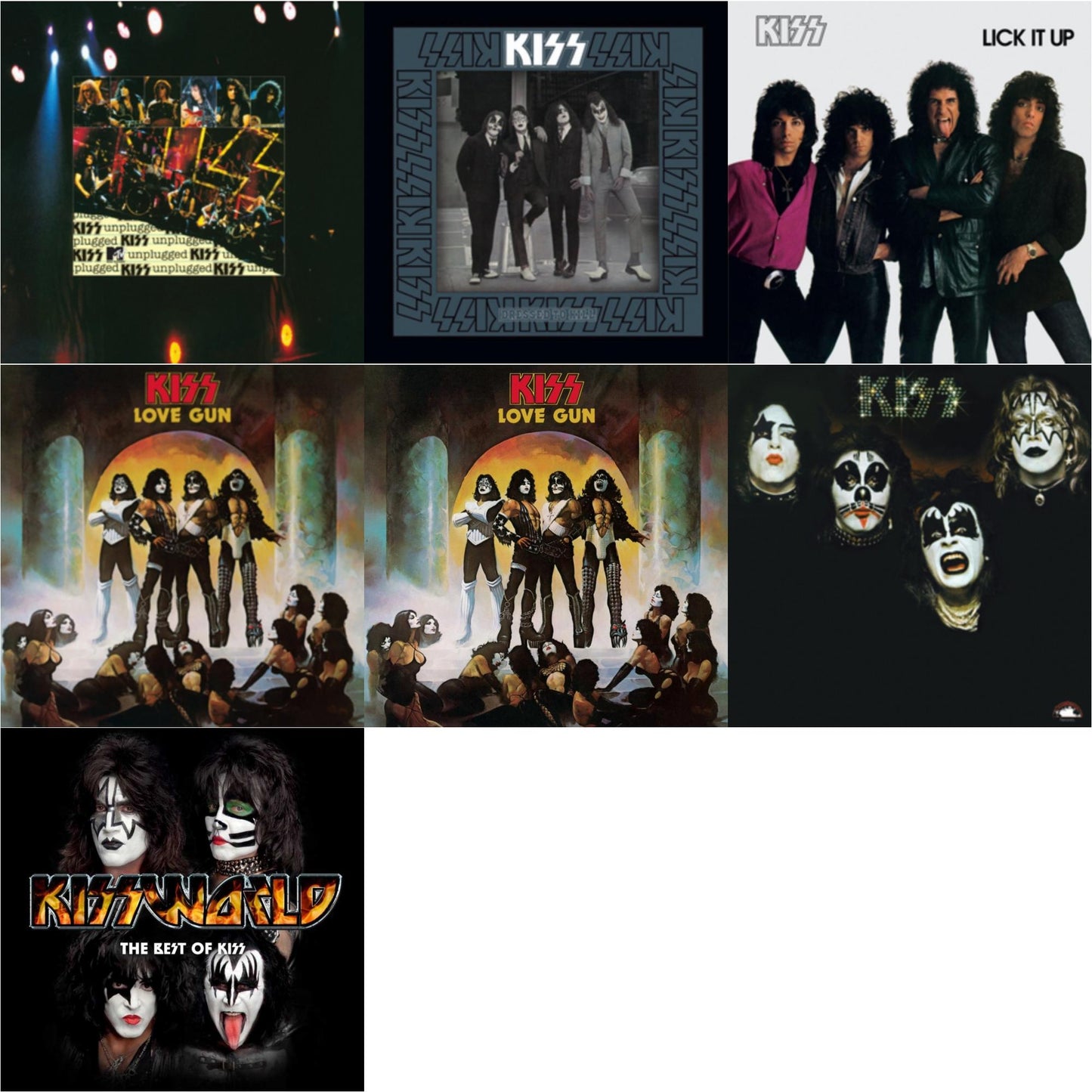 Kiss - Love Gun (Tangerine/Aqua Splatter LP Vinyl) & Kiss & Lick It Up & Dressed To Kill & Love Gun & Mtv Unplugged & Kissworld - The Best Of Kiss (2 LP)