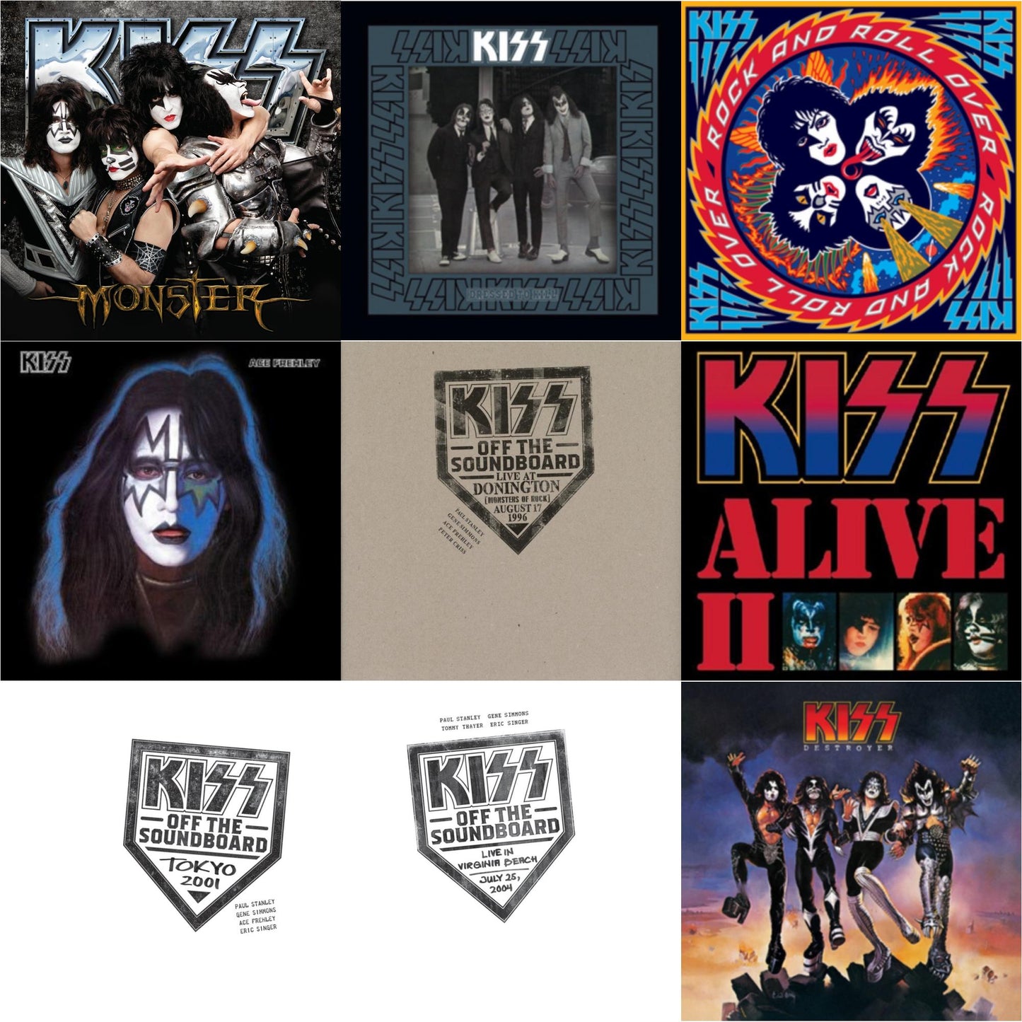 Kiss - Kiss Off The Soundboard: Tokyo 2001 (3LP) & Kiss Off The Soundboard: Live In Virginia Beach (3LP) & Kiss Off The Soundboard: Donington 1996 (Live) (3LP) & Monster & Destroyer & Dressed To Kill & Rock & Roll Over & Alive Ii & Ace Frehley