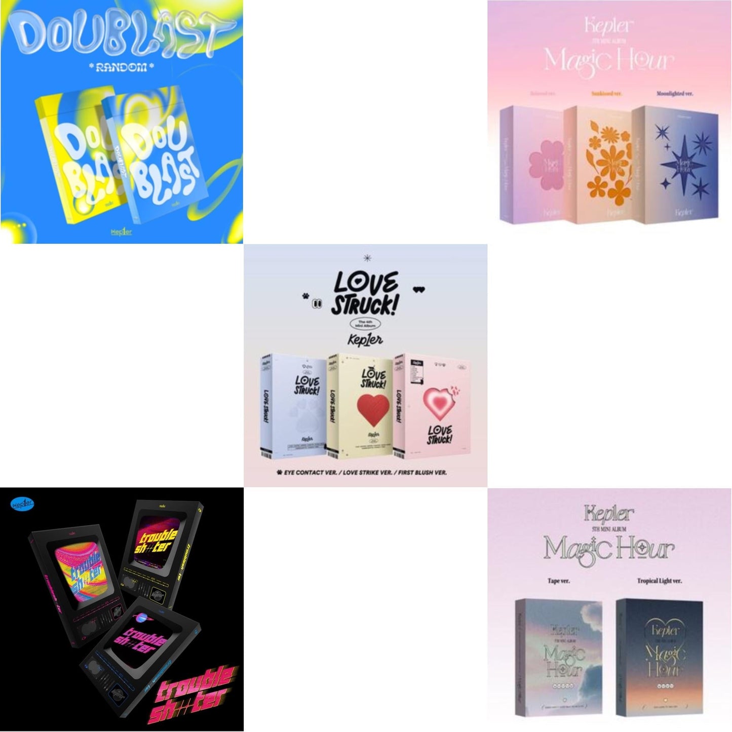 Kep1er - Doublast & Troubleshooter & Lovestruck! (4Th Mini Album) & Magic Hour (5Th Mini Album) & Magic Hour Unit Ver. (5Th Mini Album) - CD Bundle