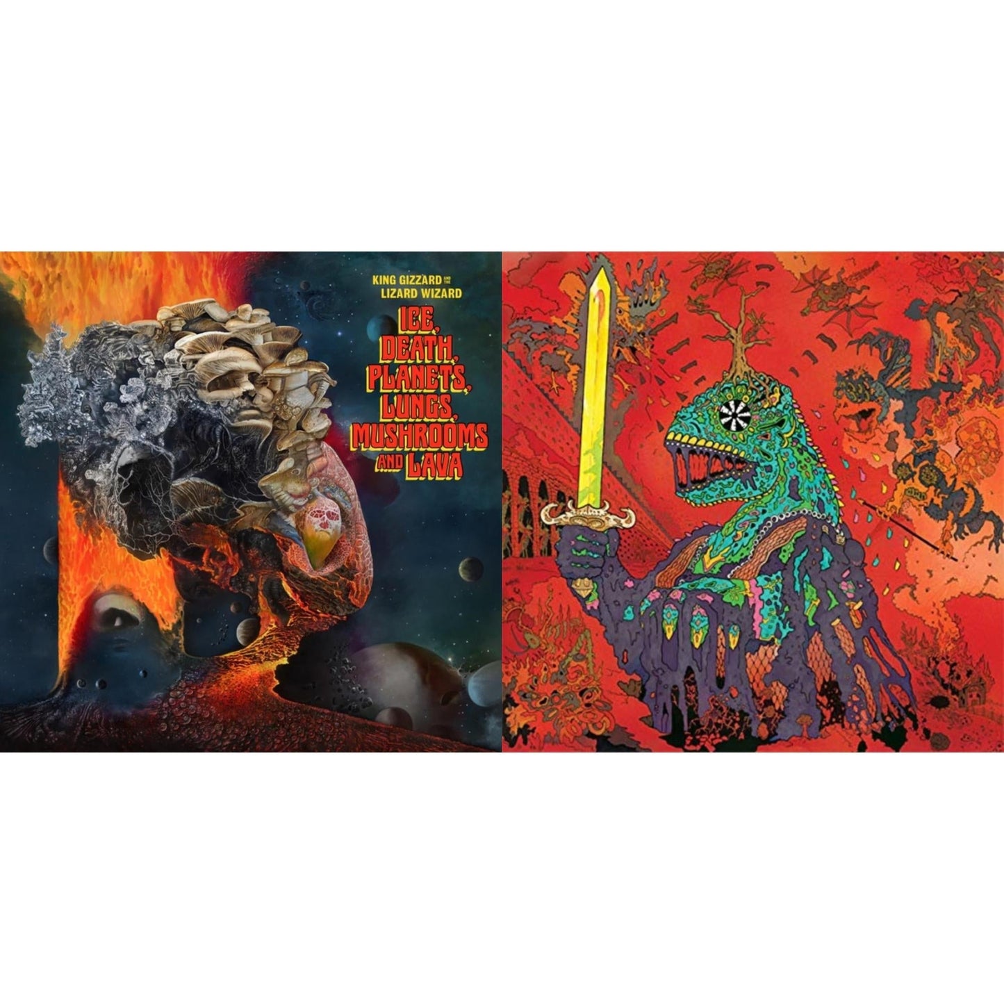 King Gizzard & The Lizard Wizard - Ice, Death, Planets, Lungs, Mushrooms & Lava (2LP/Recycled Black Wax Vinyl) & 12 Bar Bruise (Sea Foam Green LP Vinyl)