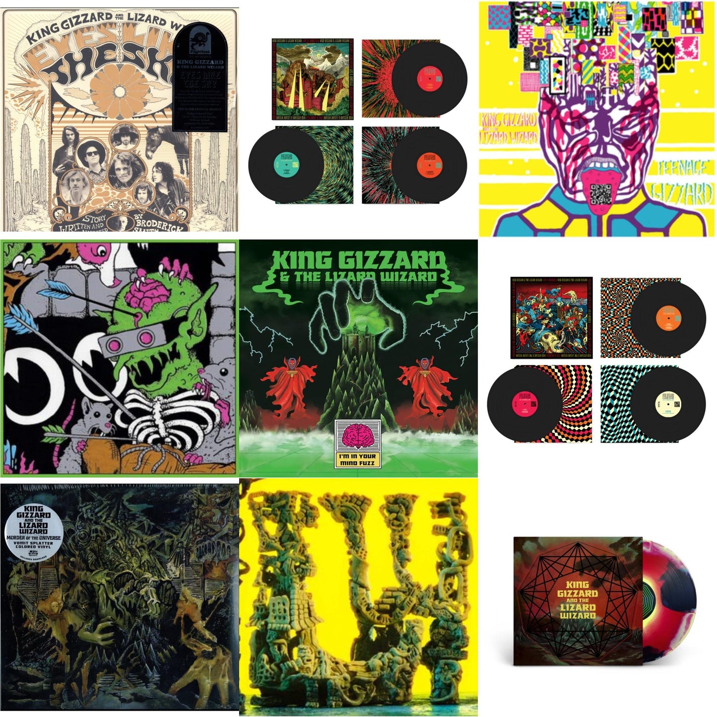 King Gizzard & The Lizard Wizard - Eyes Likes The Sky (Peach LP Vinyl) & Live In Adelaide '19 (Fuzz Club Official Bootleg) & Teenage Gizzard (Fuzz Club Official Bootleg) (Deluxe Edition) & Live In Brussels '19 (140G/3LP) & I'm In Your Mind Fuzz &