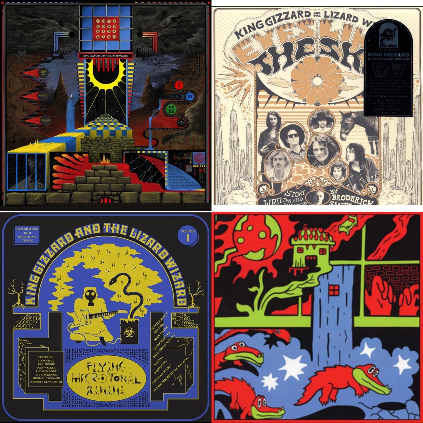 King Gizzard & The Lizard Wizard - Live In Paris '19 (Fuzz Club Official Bootleg) & Polygondwanaland & Eyes Likes The Sky (Peach LP Vinyl) & Flying Microtonal Banana (Randomly Colored Recycled LP Vinyl)