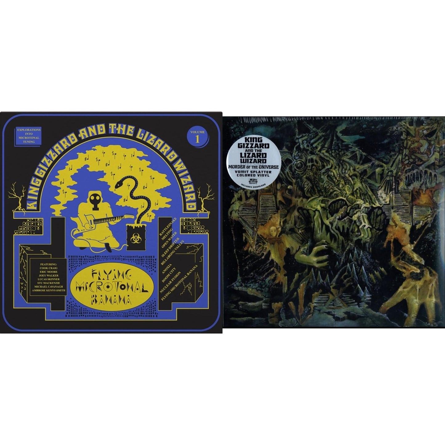 King Gizzard & The Lizard Wizard - Murder Of The Universe (Transparent Green W/Mustard Yelow Splatter LP Vinyl) & Flying Microtonal Banana (Randomly Colored Recycled LP Vinyl)