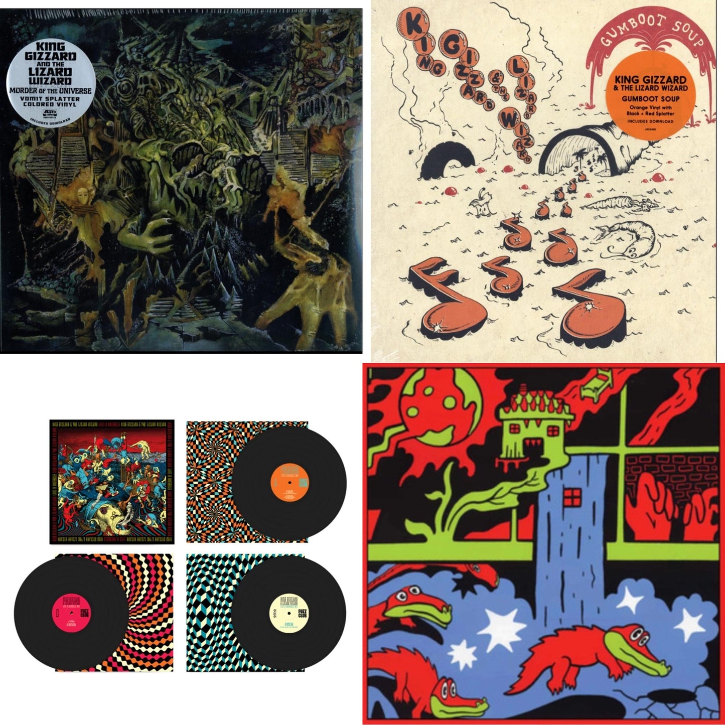 King Gizzard & The Lizard Wizard - Live In Brussels '19 (Fuzz Club Official Bootleg) & Live In Paris '19 (Fuzz Club Official Bootleg) & Murder Of The Universe (Transparent Green W/Mustard Yelow Splatter LP Vinyl) & Gumboot Soup