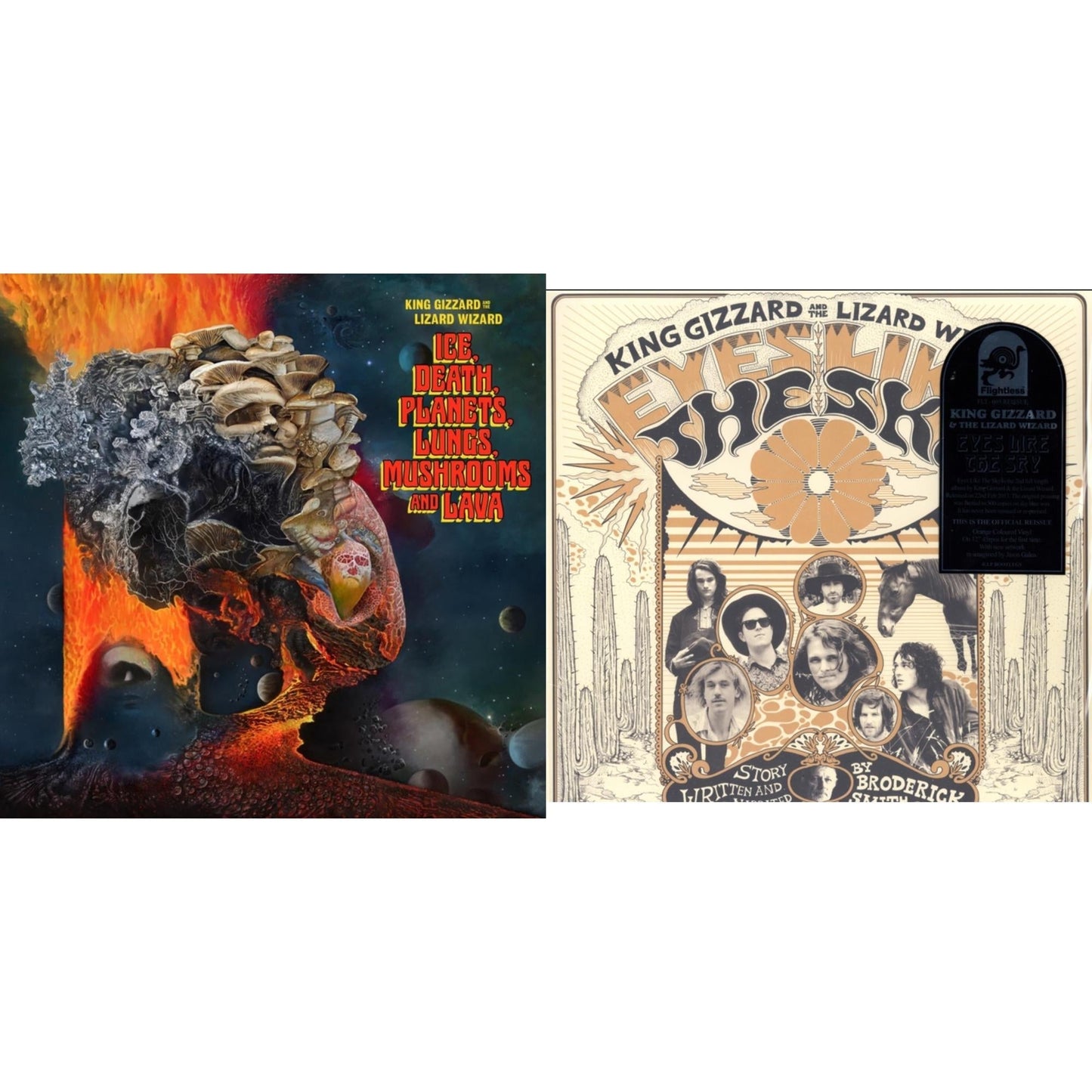 King Gizzard & The Lizard Wizard - Ice, Death, Planets, Lungs, Mushrooms & Lava (2LP/Recycled Black Wax Vinyl) & Eyes Likes The Sky (Peach LP Vinyl)