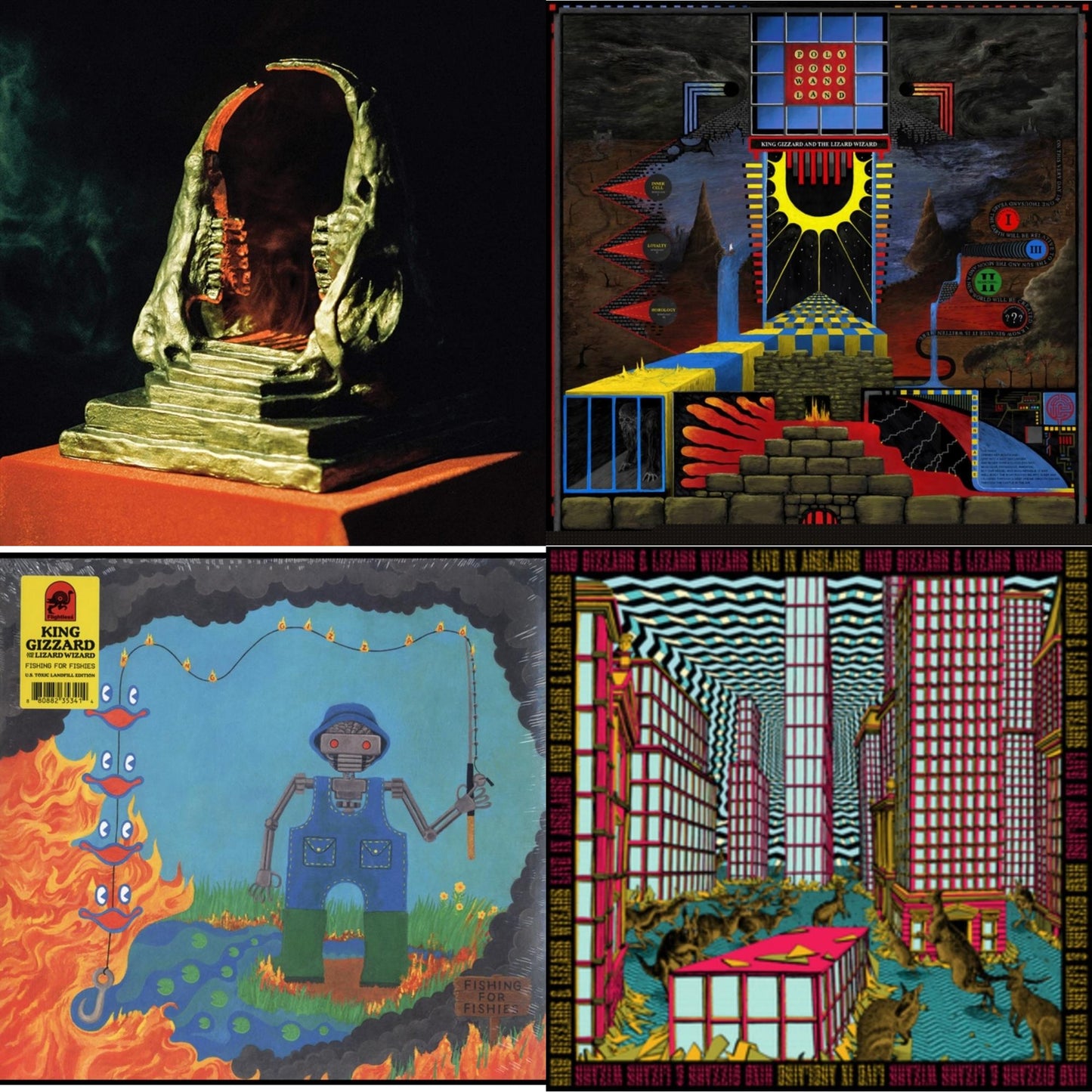 King Gizzard & The Lizard Wizard - Infest The Rats' Nest (Red/Black LP Vinyl) & Polygondwanaland & Fishing For Fishies (Green LP Vinyl) & Live In Adelaide '19 (Fuzz Club Official Bootleg)