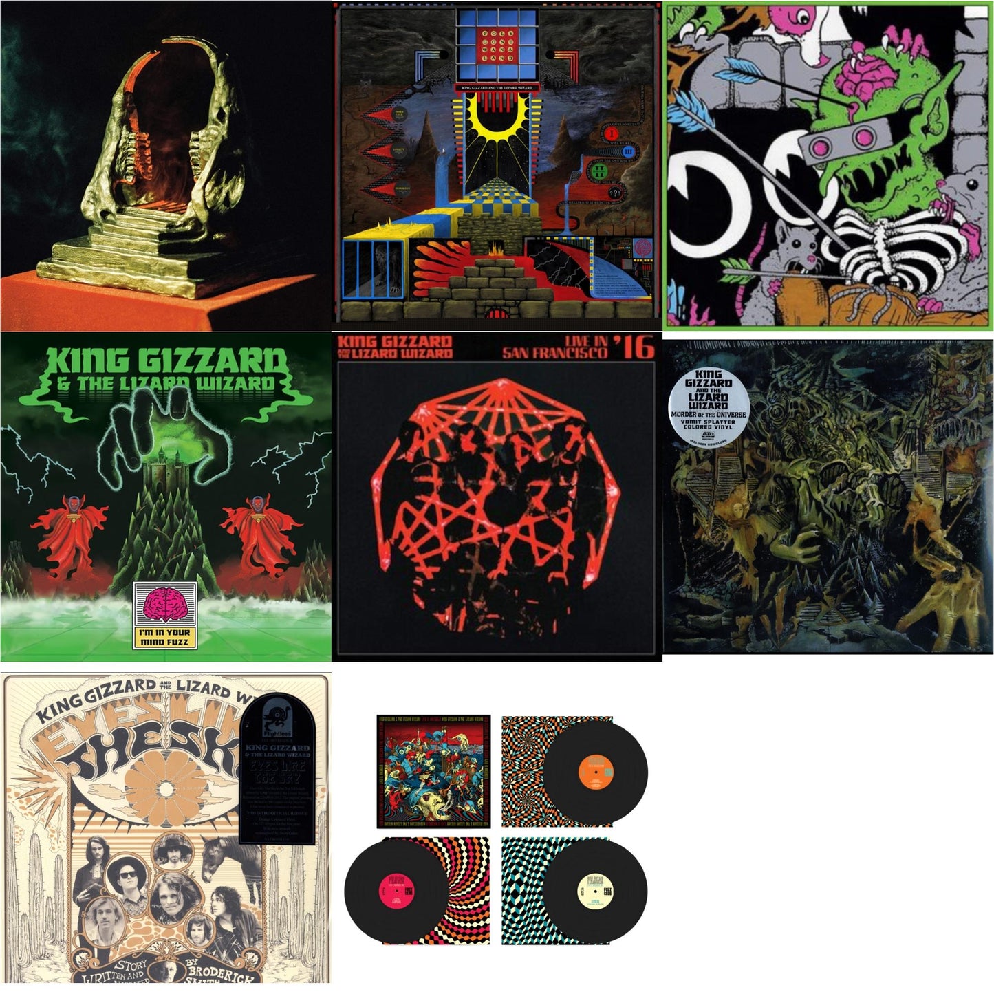 King Gizzard & The Lizard Wizard - Live In Brussels '19 (Fuzz Club Official Bootleg) & I'm In Your Mind Fuzz & Live In Brussels '19 (140G/3LP) & Murder Of The Universe (Transparent Green W/Mustard Yelow Splatter LP Vinyl) & Polygondwanaland & Eyes