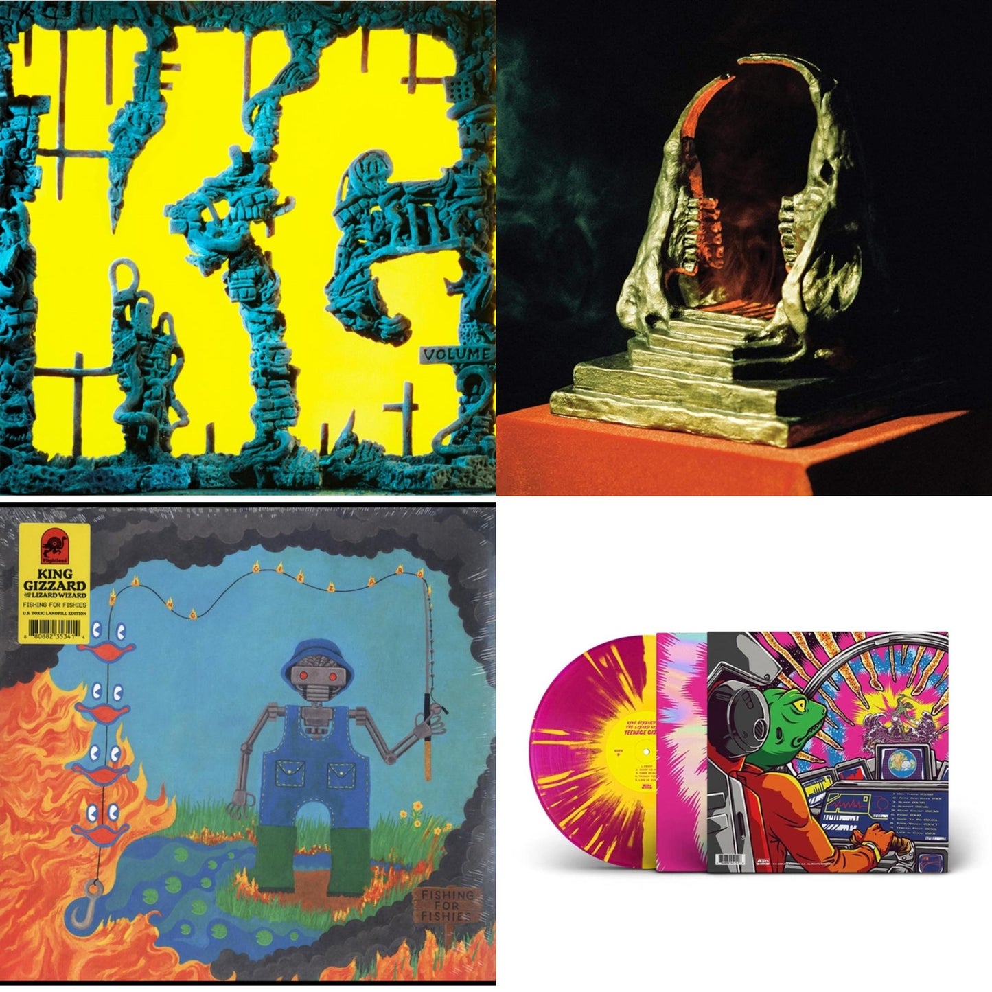 King Gizzard & The Lizard Wizard - K.G. (X) & Infest The Rats' Nest (Red/Black LP Vinyl) & Fishing For Fishies (Green LP Vinyl) & Teenage Gizzard (Magenta & Yellow Splatter LP Vinyl)