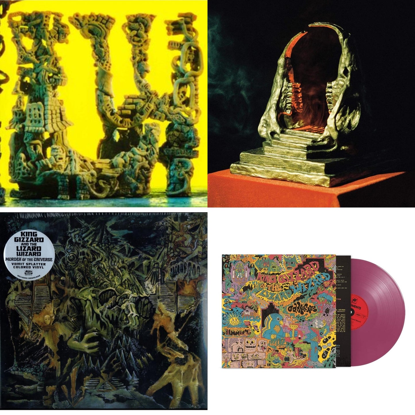 King Gizzard & The Lizard Wizard - L.W. & Murder Of The Universe (Transparent Green W/Mustard Yelow Splatter LP Vinyl) & Oddments (Plum LP Vinyl) & Infest The Rats' Nest (Red/Black LP Vinyl)