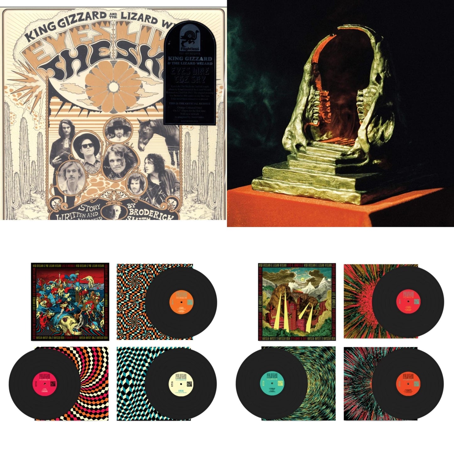 King Gizzard & The Lizard Wizard - Live In Brussels '19 (Fuzz Club Official Bootleg) & Live In Adelaide '19 (Fuzz Club Official Bootleg) & Eyes Likes The Sky (Peach LP Vinyl) & Infest The Rats' Nest (Red/Black LP Vinyl)
