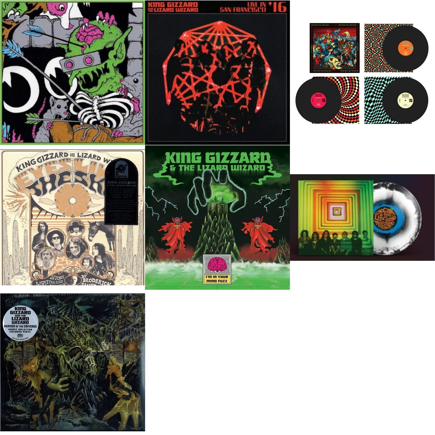 King Gizzard & The Lizard Wizard - Live In Brussels '19 (Fuzz Club Official Bootleg) & I'm In Your Mind Fuzz & Live In Brussels '19 (140G/3LP) & Murder Of The Universe (Transparent Green W/Mustard Yelow Splatter LP Vinyl) & Eyes Likes The Sky (Peach