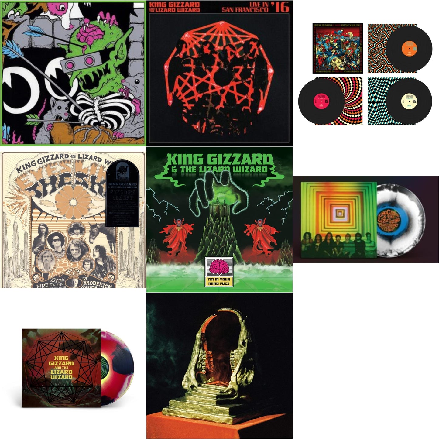 King Gizzard & The Lizard Wizard - Live In Brussels '19 (140G/3LP) & Live In San Francisco '16 (Deluxe/2LP/Fog/Sunburst Vinyl) & Live In Brussels '19 (Fuzz Club Official Bootleg) & Eyes Likes The Sky (Peach LP Vinyl) & I'm In Your Mind Fuzz & Float