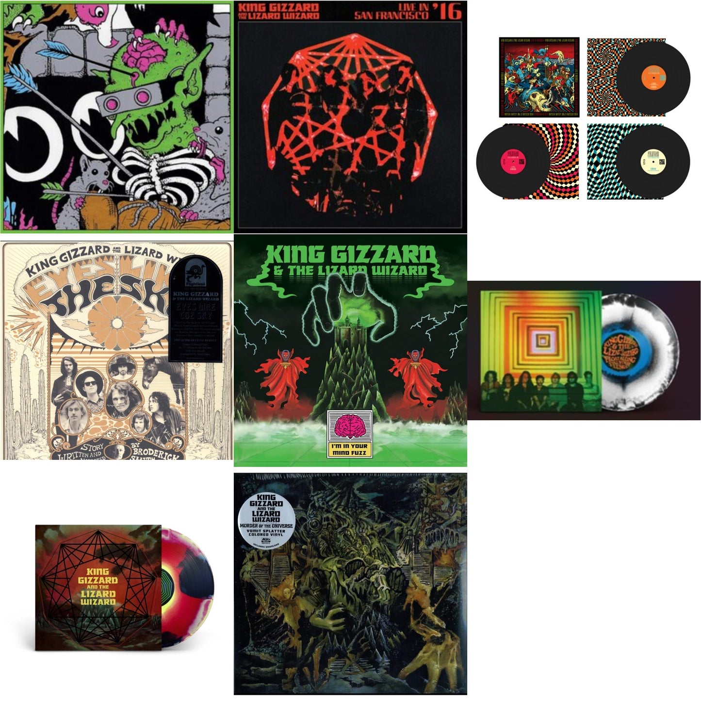 King Gizzard & The Lizard Wizard - Live In Brussels '19 (140G/3LP) & Live In San Francisco '16 (Deluxe/2LP/Fog/Sunburst Vinyl) & Live In Brussels '19 (Fuzz Club Official Bootleg) & Eyes Likes The Sky (Peach LP Vinyl) & I'm In Your Mind Fuzz & Float