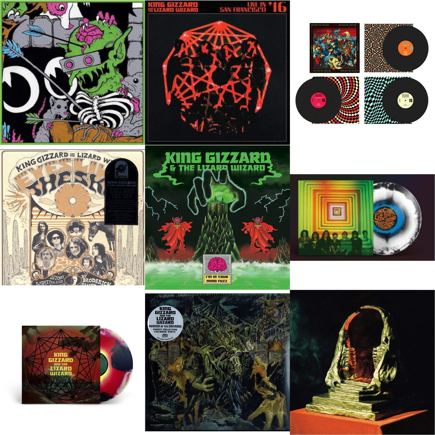 King Gizzard & The Lizard Wizard - Live In Brussels '19 (140G/3LP) & Live In San Francisco '16 (Deluxe/2LP/Fog/Sunburst Vinyl) & Live In Brussels '19 (Fuzz Club Official Bootleg) & Eyes Likes The Sky (Peach LP Vinyl) & I'm In Your Mind Fuzz & Float