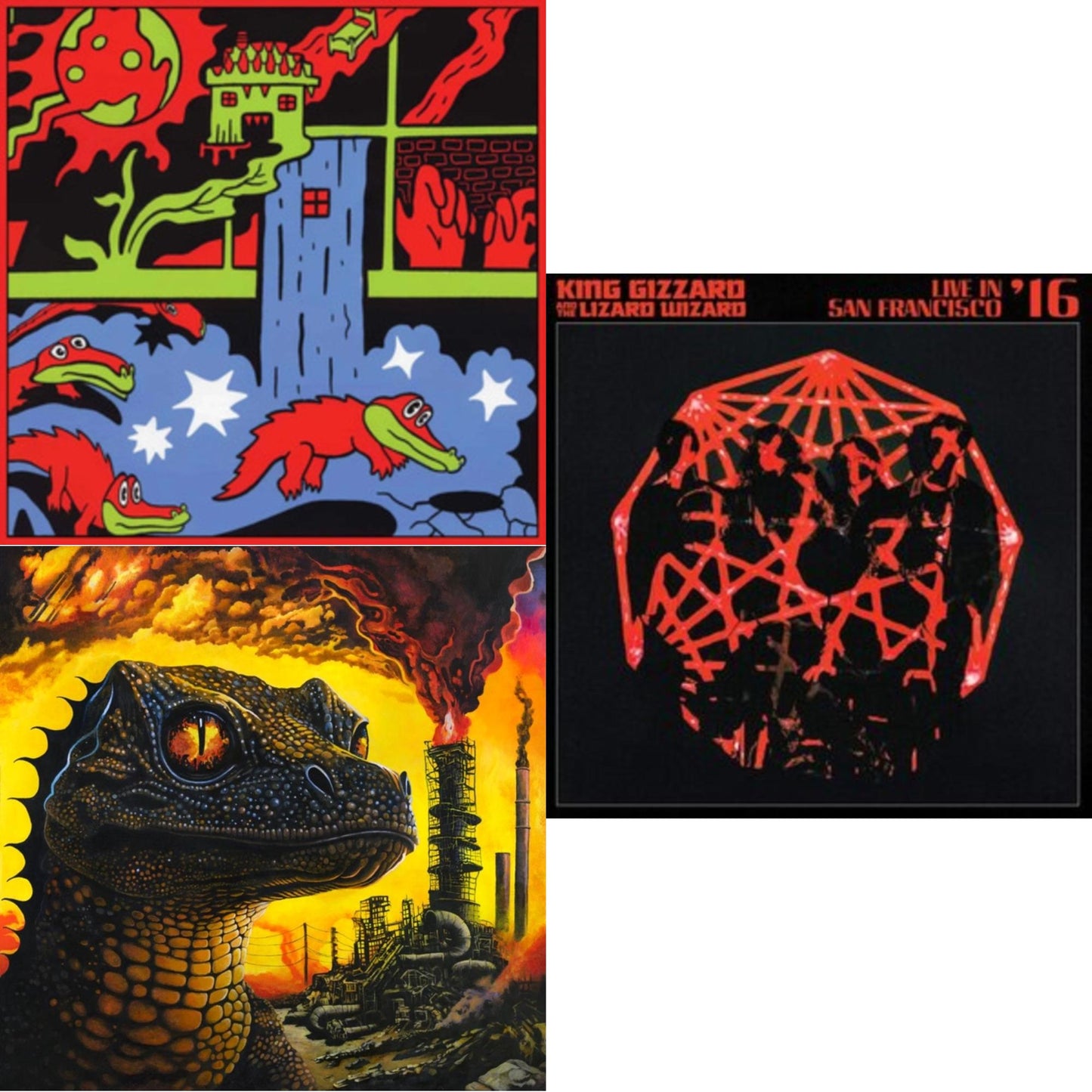King Gizzard & The Lizard Wizard - Live In Paris '19 (Fuzz Club Official Bootleg) & Petrodragonic Apocalypse; Or Dawn Of Eternal Night: An Annihilation.. (Recycled Black Wax Vinyl/2LP) & Live In San Francisco '16 (Deluxe/2LP/Fog/Sunburst Vinyl)