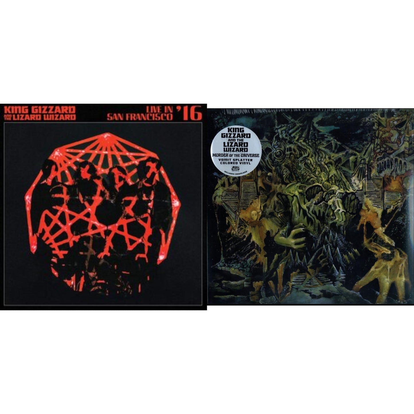 King Gizzard & The Lizard Wizard - Murder Of The Universe (Transparent Green W/Mustard Yelow Splatter LP Vinyl) & Live In San Francisco '16 (Deluxe/2LP/Fog/Sunburst Vinyl)