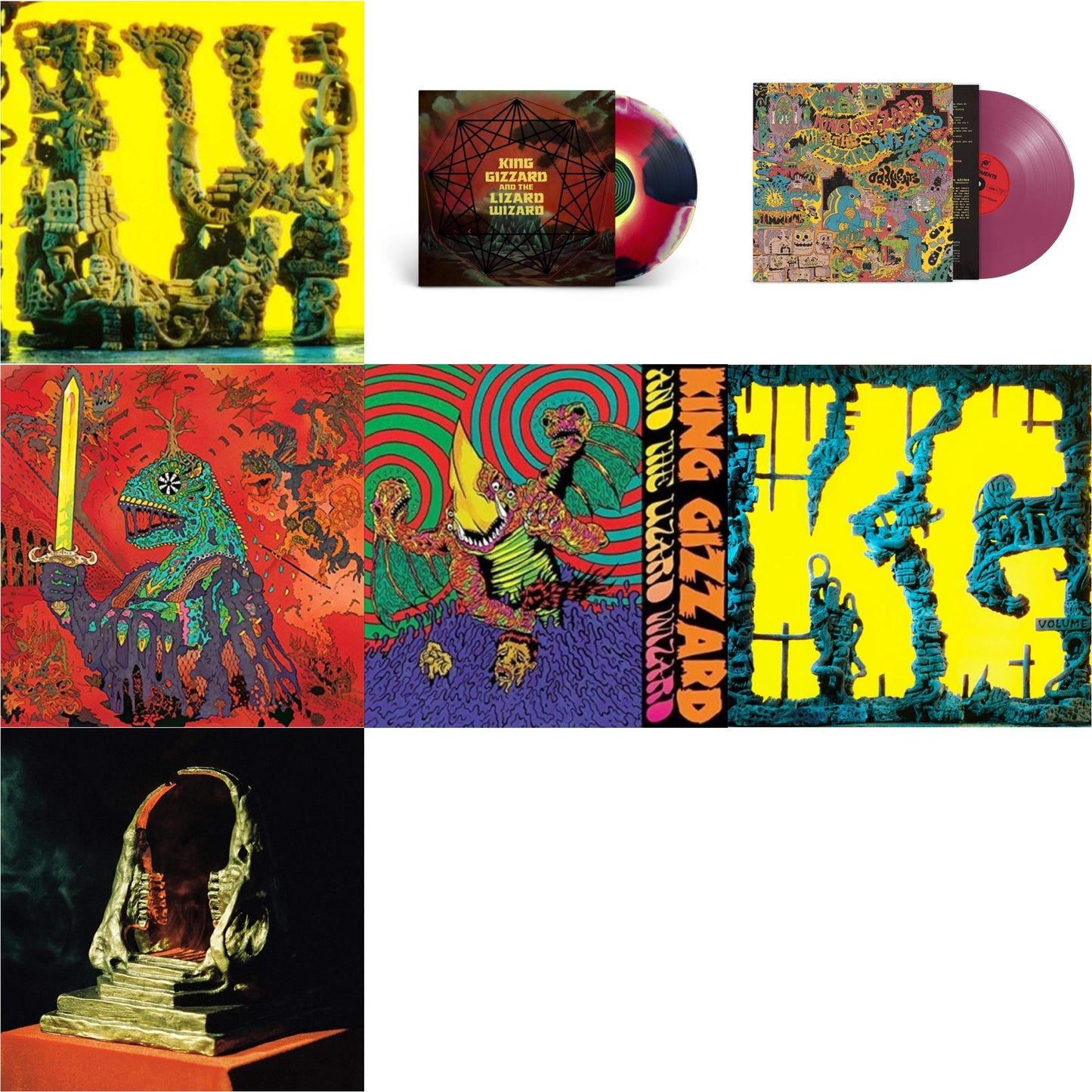 King Gizzard & The Lizard Wizard - L.W. & Willoughby's Beach (Tangerine LP Vinyl) & 12 Bar Bruise (Sea Foam Green LP Vinyl) & Oddments (Plum LP Vinyl) & Infest The Rats' Nest (Red/Black LP Vinyl) & Nonagon Infinity (Yellow/Red/Black LP Vinyl) & K.G.