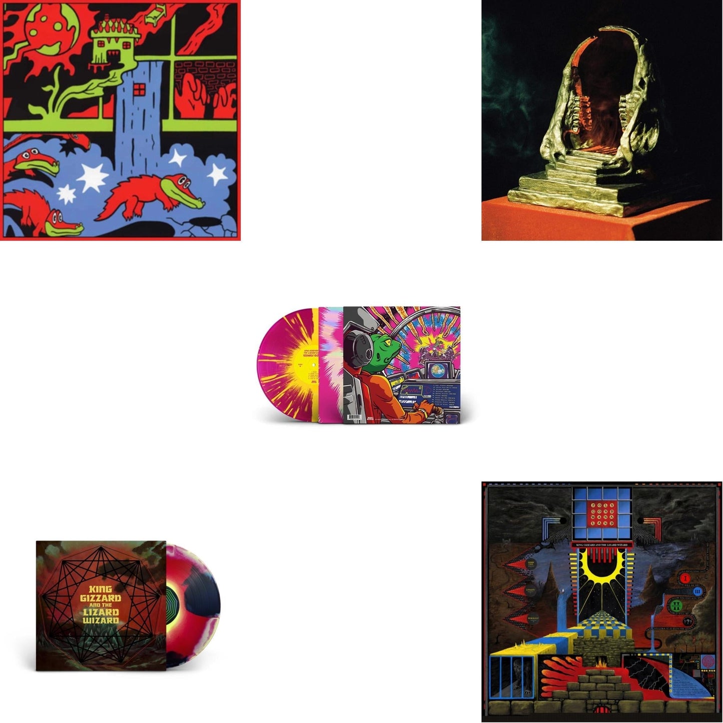 King Gizzard & The Lizard Wizard - Live In Paris '19 (Fuzz Club Official Bootleg) & Nonagon Infinity (Yellow/Red/Black LP Vinyl) & Teenage Gizzard (Magenta & Yellow Splatter LP Vinyl) & Infest The Rats' Nest (Red/Black LP Vinyl) & Polygondwanaland