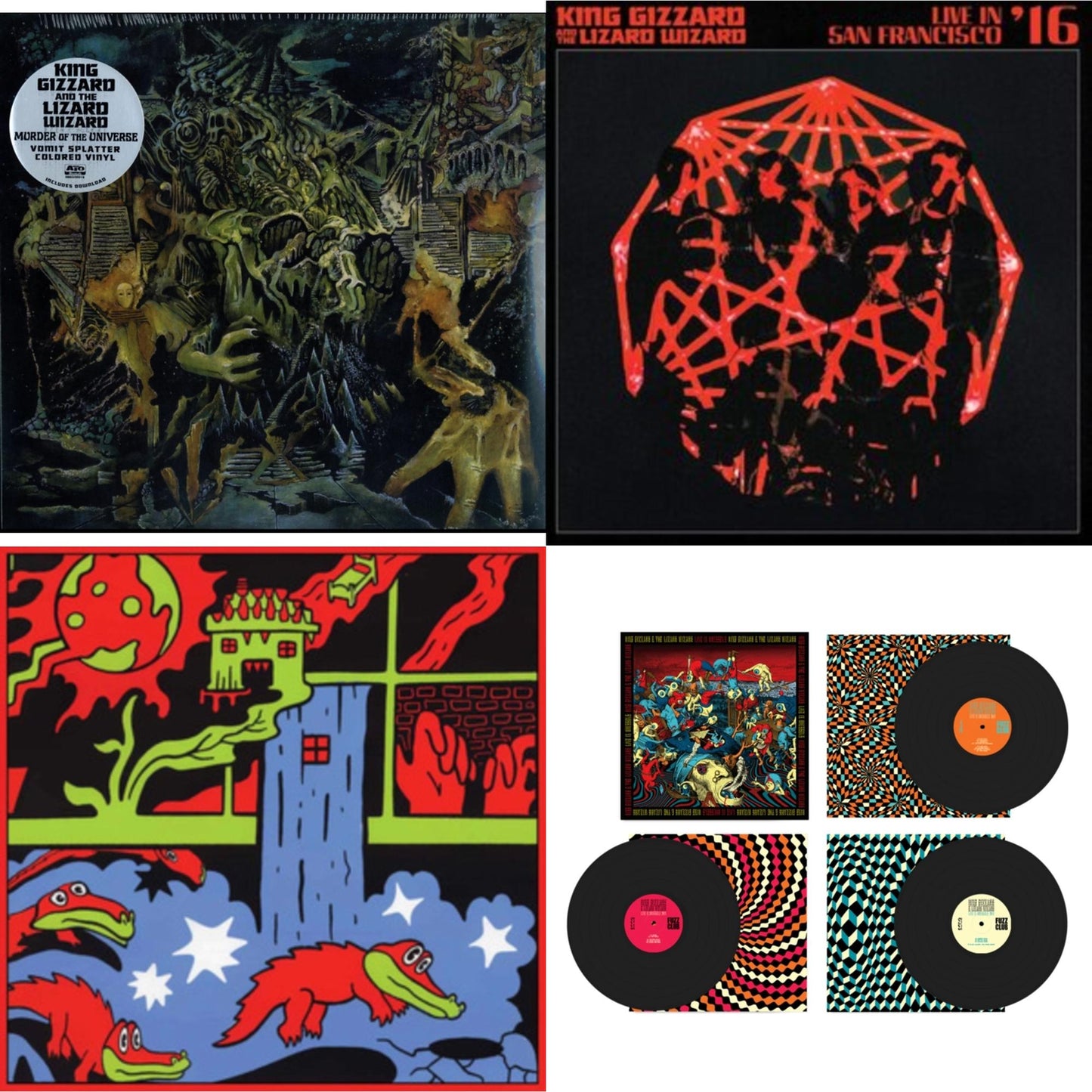 King Gizzard & The Lizard Wizard - Live In Brussels '19 (Fuzz Club Official Bootleg) & Live In Paris '19 (Fuzz Club Official Bootleg) & Murder Of The Universe (Transparent Green W/Mustard Yelow Splatter LP Vinyl) & Live In San Francisco '16