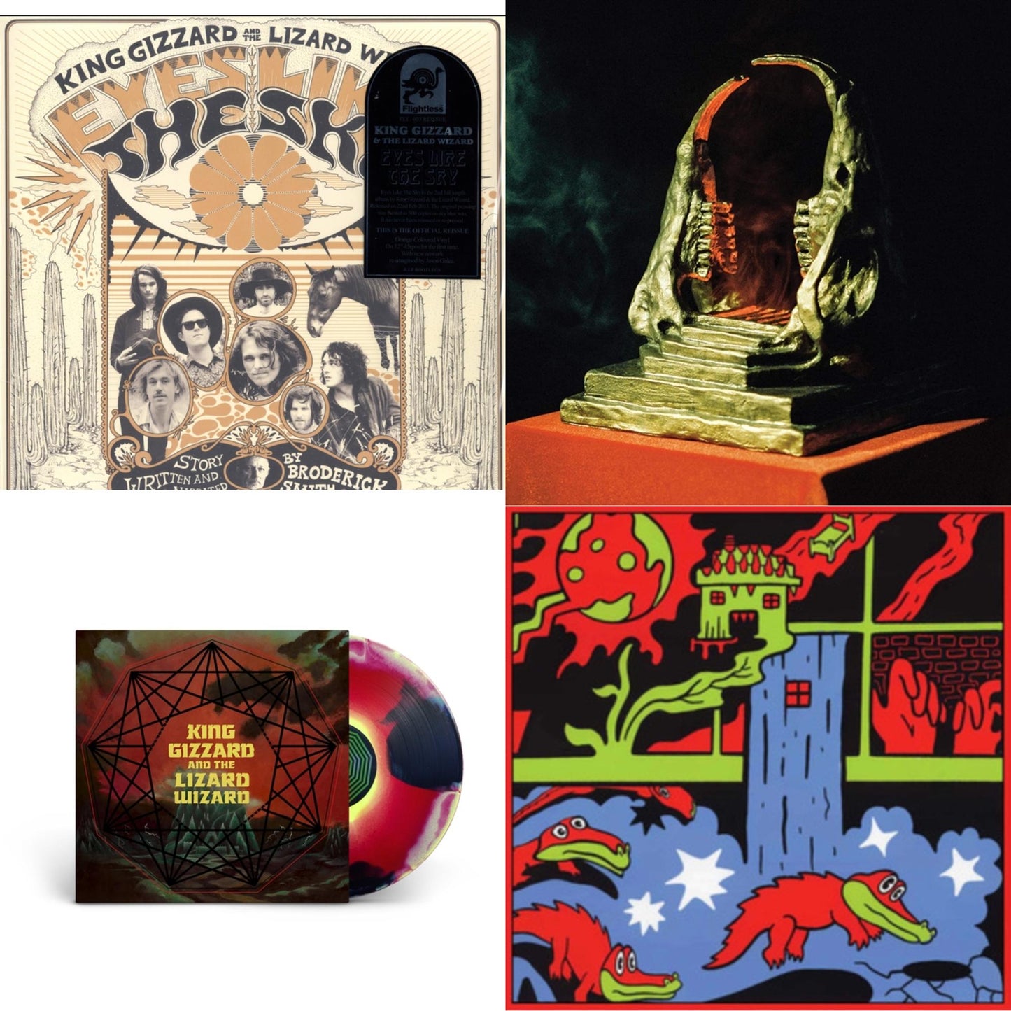 King Gizzard & The Lizard Wizard - Eyes Likes The Sky (Peach LP Vinyl) & Infest The Rats' Nest (Red/Black LP Vinyl) & Nonagon Infinity (Yellow/Red/Black LP Vinyl) & Live In Paris '19 (Fuzz Club Official Bootleg)