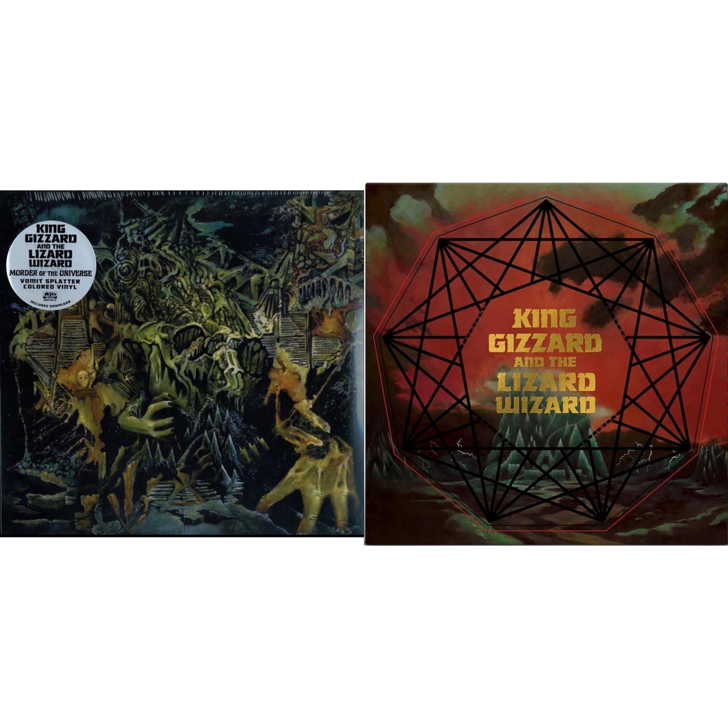 King Gizzard & The Lizard Wizard - Murder Of The Universe (Transparent Green W/Mustard Yelow Splatter LP Vinyl) & Nonagon Infinity (Alien Warp Drive Edition) (2LP/Coloured Vinyl)