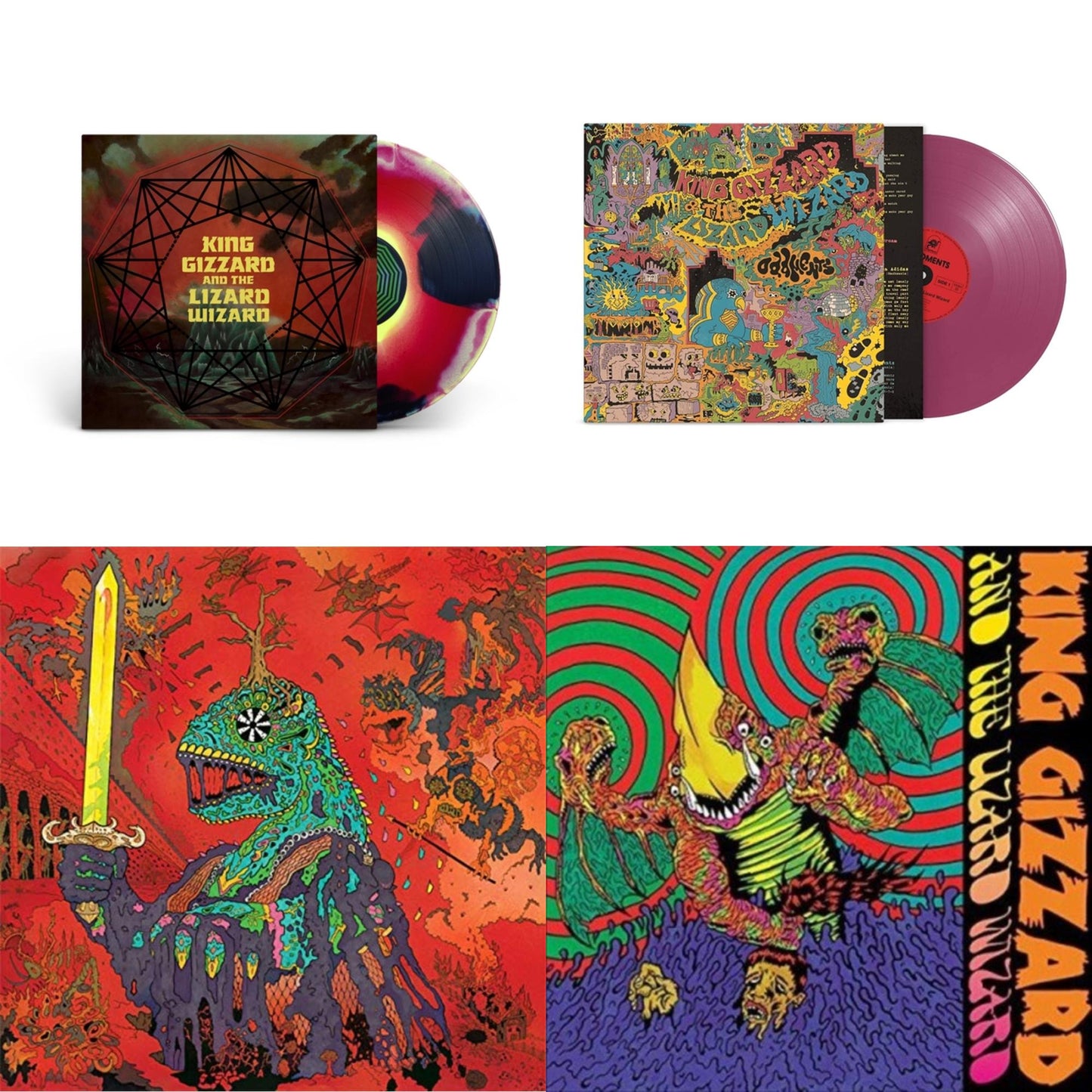 King Gizzard & The Lizard Wizard - Willoughby's Beach (Tangerine LP Vinyl) & 12 Bar Bruise (Sea Foam Green LP Vinyl) & Oddments (Plum LP Vinyl) & Nonagon Infinity (Yellow/Red/Black LP Vinyl)