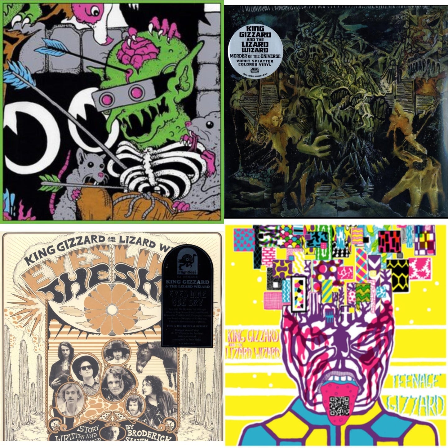 King Gizzard & The Lizard Wizard - Teenage Gizzard (Fuzz Club Official Bootleg) (Deluxe Edition) & Live In Brussels '19 (140G/3LP) & Murder Of The Universe (Transparent Green W/Mustard Yelow Splatter LP Vinyl) & Eyes Likes The Sky (Peach LP Vinyl)