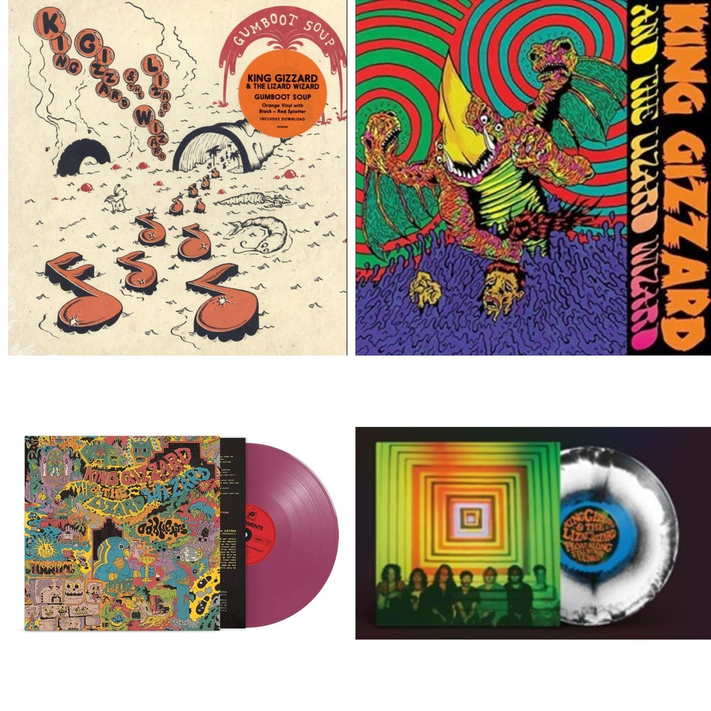 King Gizzard & The Lizard Wizard - Gumboot Soup & Willoughby's Beach (Tangerine LP Vinyl) & Oddments (Plum LP Vinyl) & Float Along - Fill Your Lungs (Venusian Sky Color LP Vinyl)