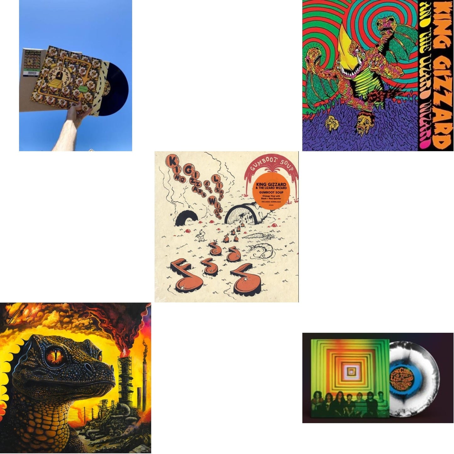 King Gizzard & The Lizard Wizard - Made In Timeland & Petrodragonic Apocalypse; Or Dawn Of Eternal Night: An Annihilation.. (Recycled Black Wax Vinyl/2LP) & Gumboot Soup & Willoughby's Beach (Tangerine LP Vinyl) & Float Along - Fill Your Lungs