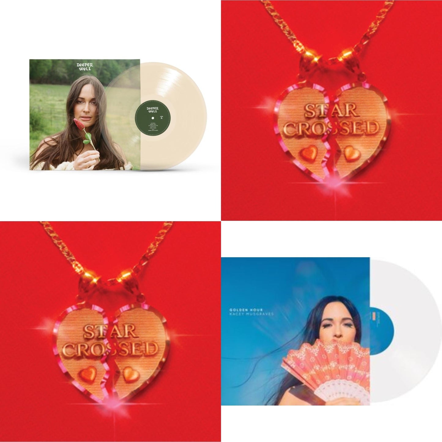 Kacey Musgraves - Star-Crossed (Ruby Red LP Vinyl) & Star-Crossed (Sea Foam LP Vinyl) & Deeper Well (Transparent Cream LP Vinyl) & Golden Hour (LP)