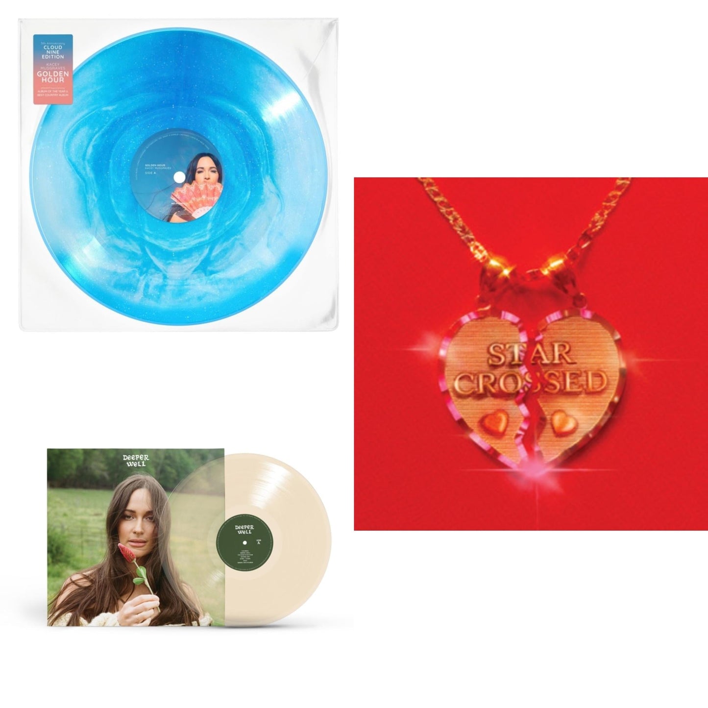 Kacey Musgraves - Golden Hour (Cloud Nine Edition LP Vinyl) & Deeper Well (Transparent Cream LP Vinyl) & Star-Crossed (Neon Yellow LP Vinyl)