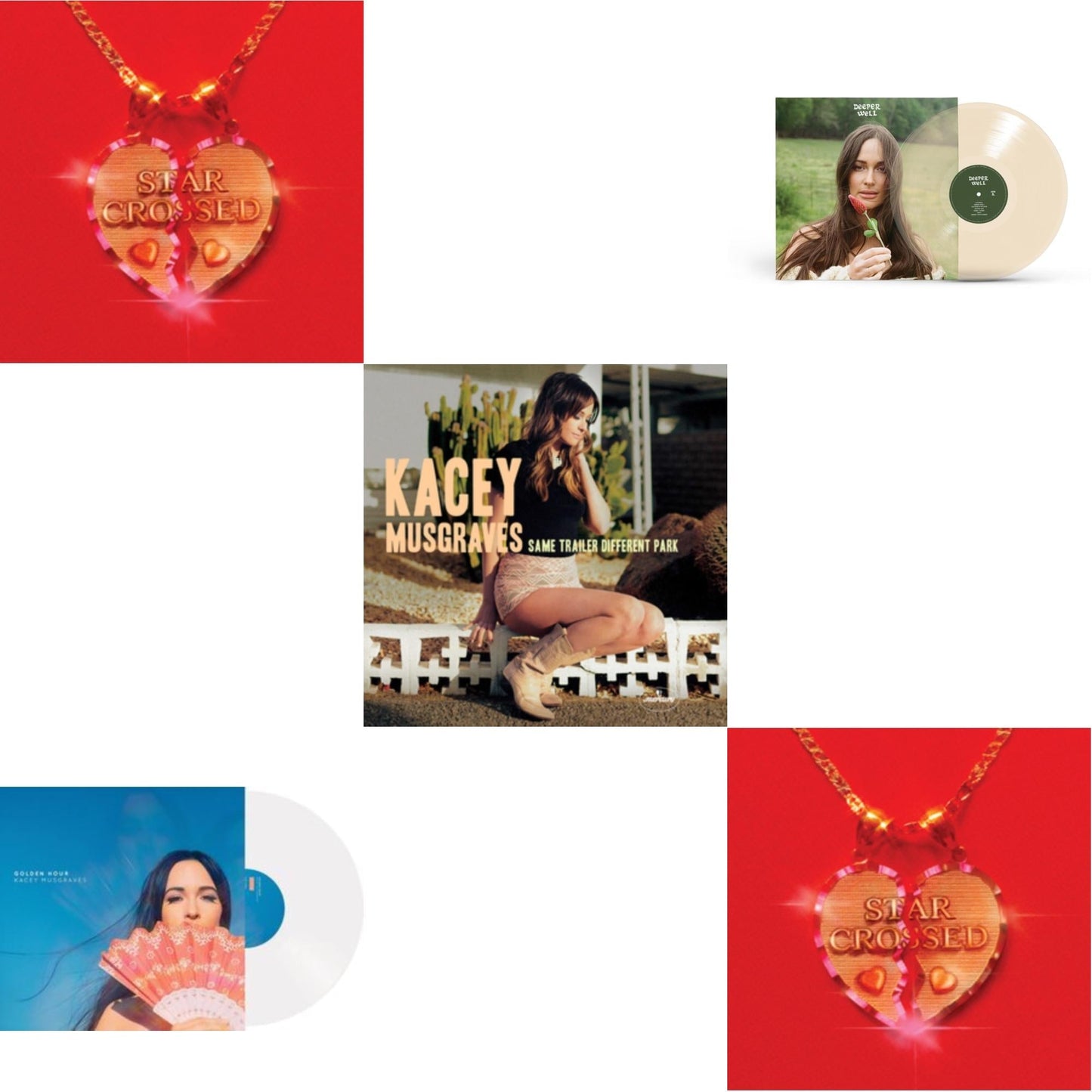 Kacey Musgraves - Star-Crossed (Ruby Red LP Vinyl) & Star-Crossed (Neon Yellow LP Vinyl) & Deeper Well (Transparent Cream LP Vinyl) & Same Trailer Different Park & Golden Hour (LP)
