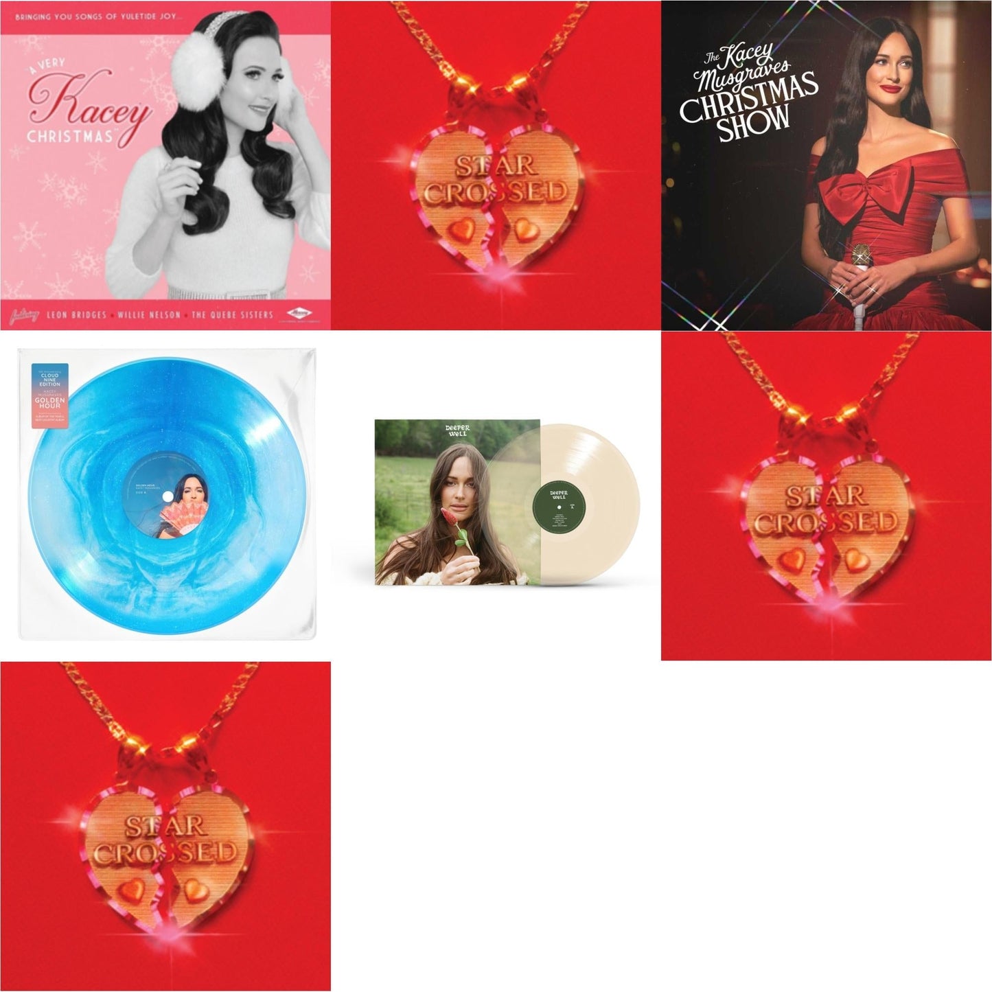 Kacey Musgraves - Very Kacey Christmas & Star-Crossed (Ruby Red LP Vinyl) & Kacey Musgraves Christmas Show (White LP Vinyl) & Golden Hour (Cloud Nine Edition LP Vinyl) & Deeper Well (Transparent Cream LP Vinyl) & Star-Crossed (Neon Yellow LP Vinyl) &