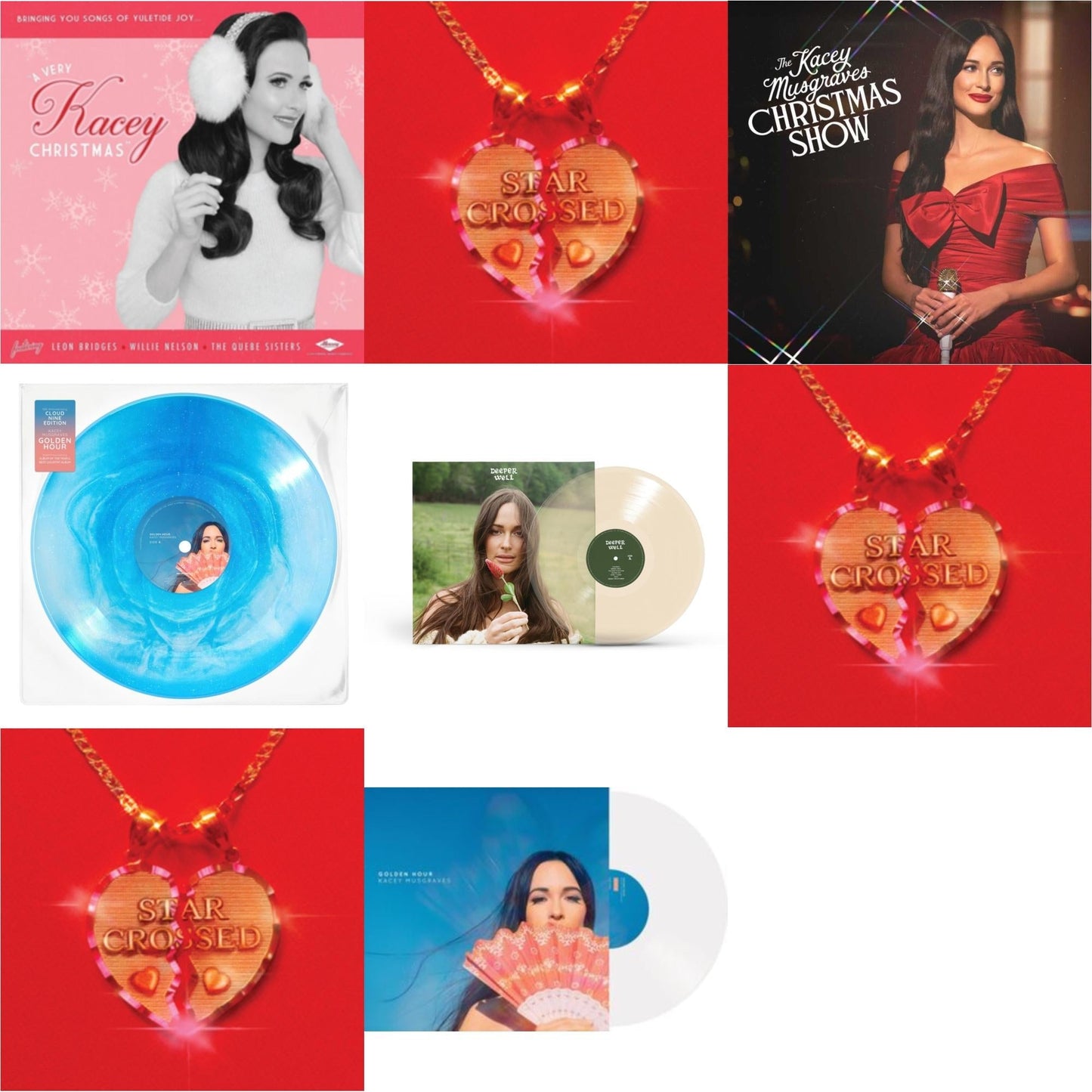 Kacey Musgraves - Very Kacey Christmas & Star-Crossed (Ruby Red LP Vinyl) & Kacey Musgraves Christmas Show (White LP Vinyl) & Golden Hour (Cloud Nine Edition LP Vinyl) & Deeper Well (Transparent Cream LP Vinyl) & Star-Crossed (Neon Yellow LP Vinyl) &