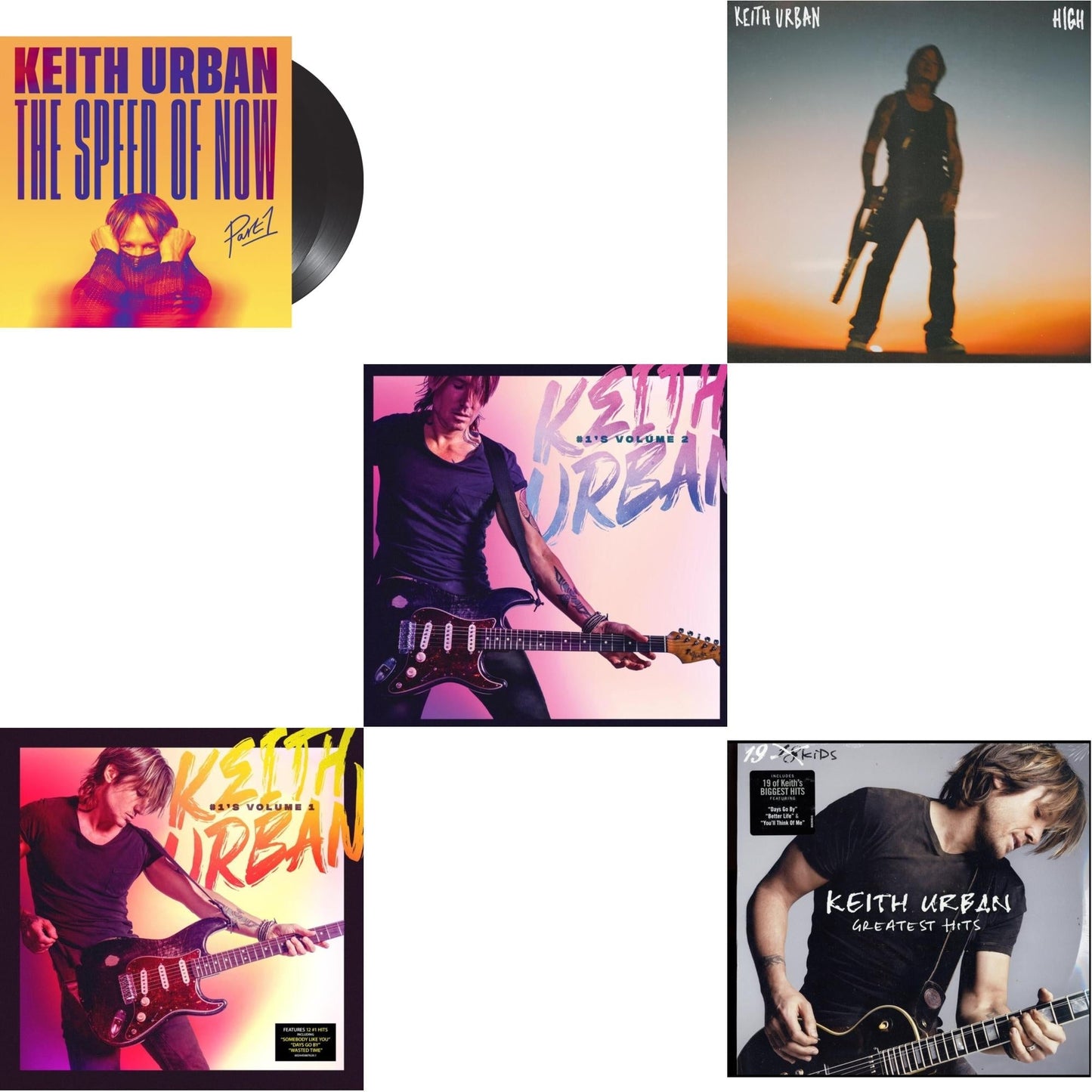 Keith Urban - Speed Of Now Part 1 (2LP) & #1'S - Volume 1 (Coke Bottle Clear LP Vinyl) & #1'S - Volume 2 (Grape LP Vinyl) & High & Greatest Hits - 19 Kids (2 LP)