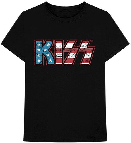 Kiss Distressed Americana Logo Black Unisex Short Sleeve T-shirt Med Mens T Shirt Officially Licensed
