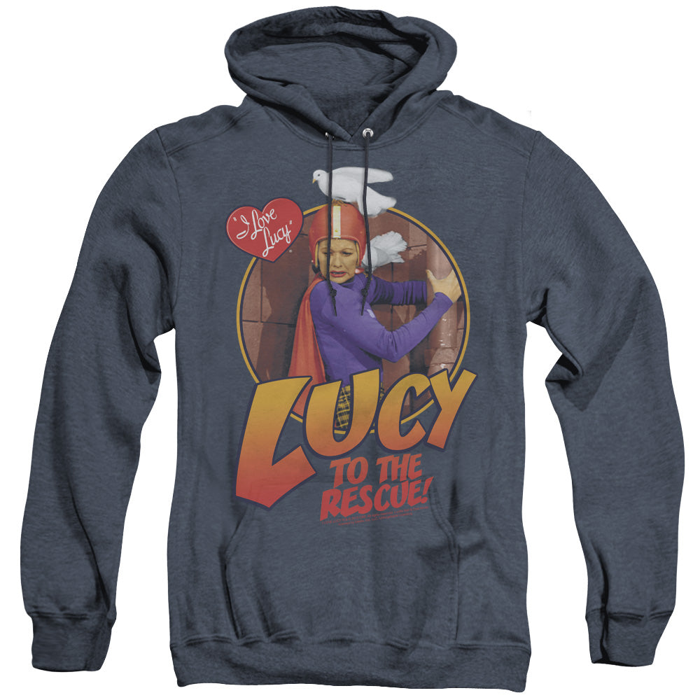 I Love Lucy To The Rescue Heather Mens Hoodie Navy Officially Licensed