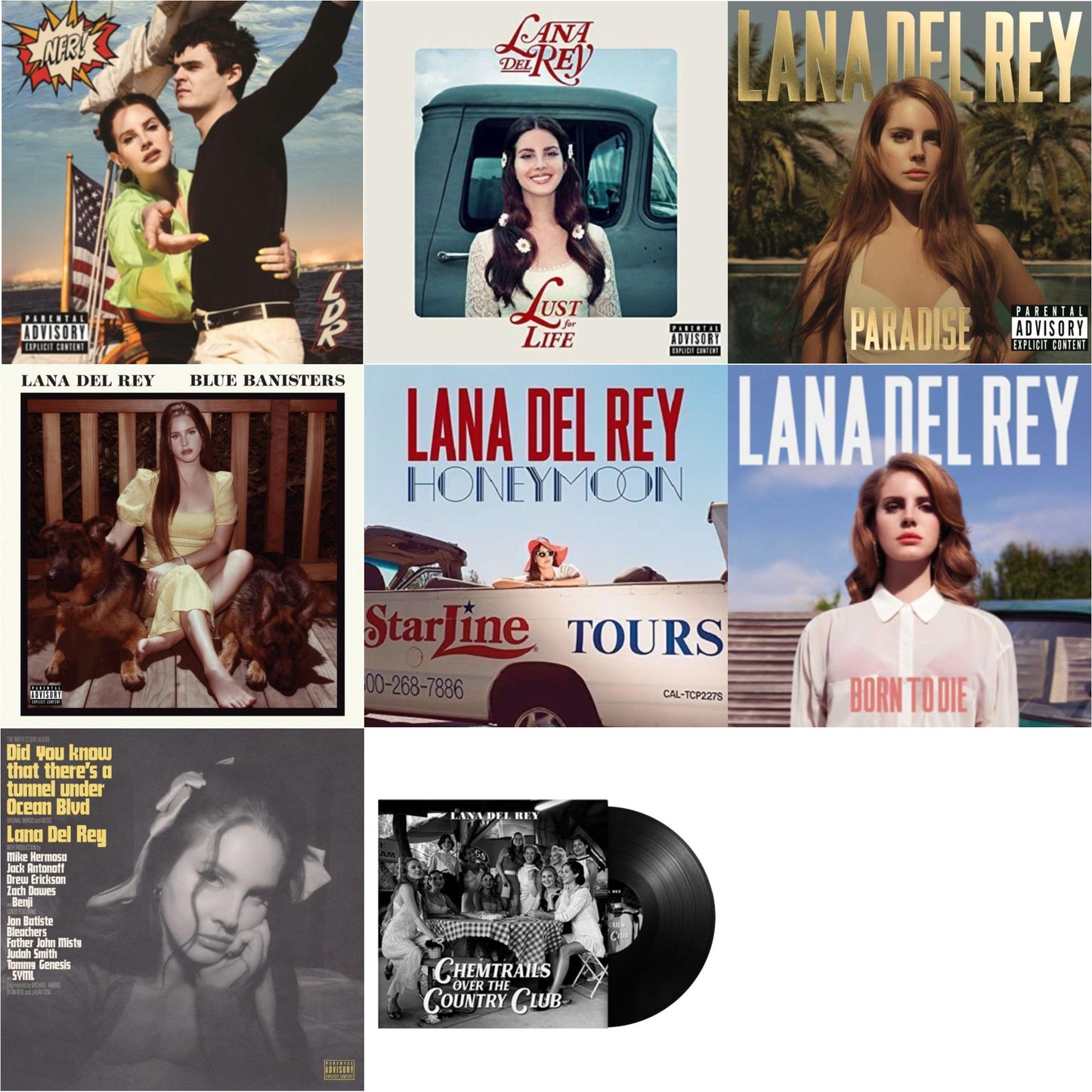Lana Del Rey - Chemtrails Over The Country Club & Blue Banisters (2LP) & Did You Know That There’S A Tunnel Under Ocean Blvd (X) (2LP/180G) & Nfr! (2LP) & Born To Die & Paradise & Honeymoon & Lust For Life