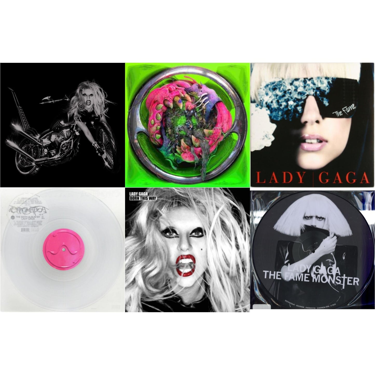 Lady Gaga - Born This Way - The Tenth Anniversary (3LP) & Dawn Of Chromatica (Clear LP Vinyl) & Chromatica (Milky Clear LP Vinyl) & Fame & Fame Monster & Born This Way
