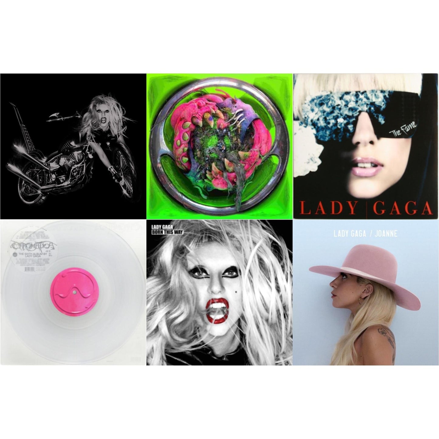 Lady Gaga - Born This Way - The Tenth Anniversary (3LP) & Dawn Of Chromatica (Clear LP Vinyl) & Chromatica (Milky Clear LP Vinyl) & Fame & Born This Way & Joanne