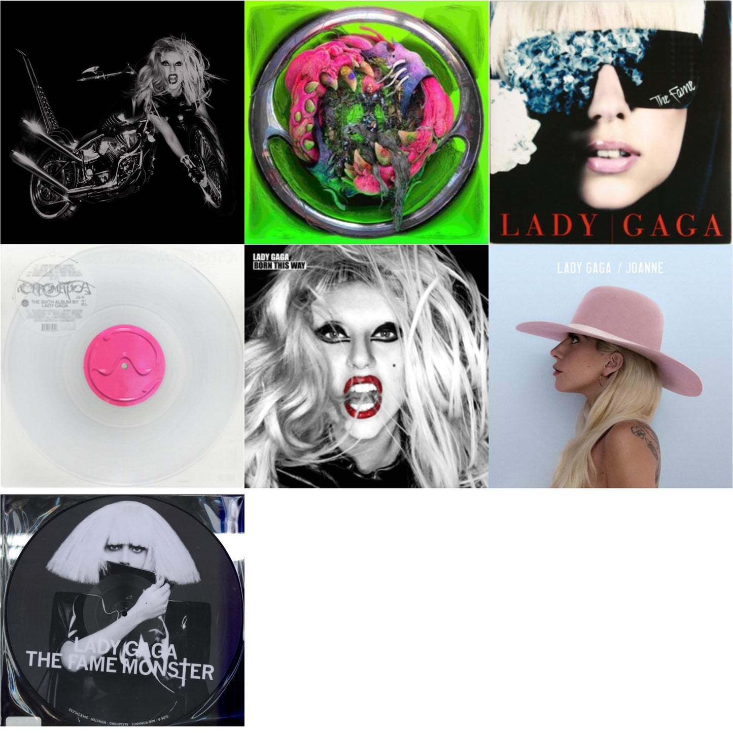 Lady Gaga - Born This Way - The Tenth Anniversary (3LP) & Dawn Of Chromatica (Clear LP Vinyl) & Chromatica (Milky Clear LP Vinyl) & Fame & Fame Monster & Born This Way & Joanne